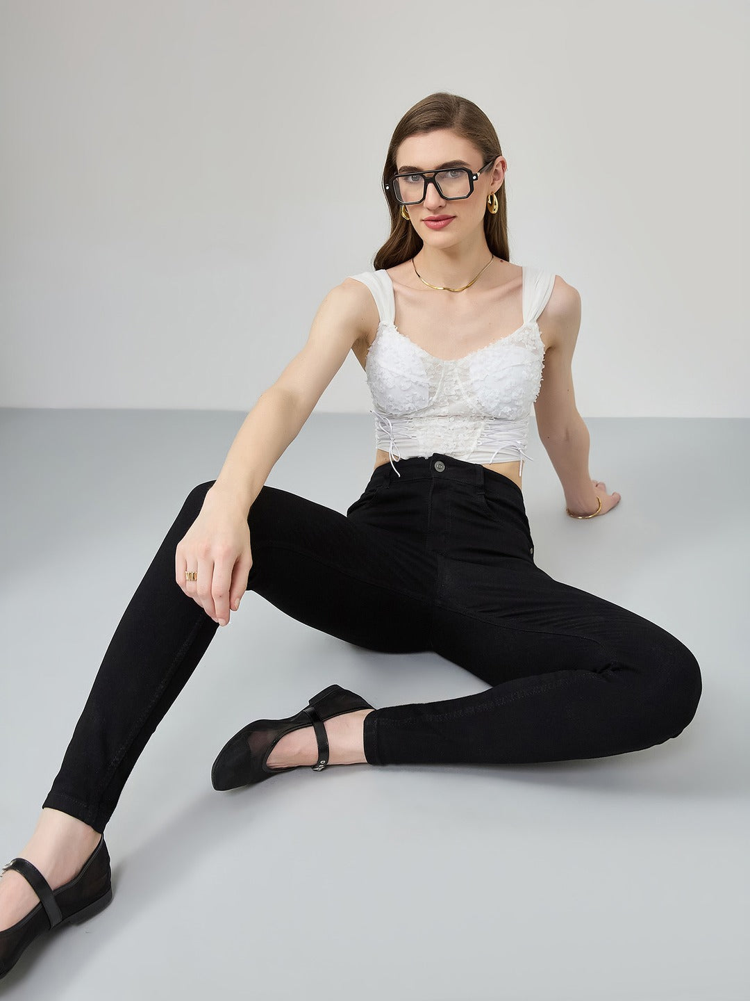 Black Skinny Fit high-rise Stretchable Denim Jeans for Women