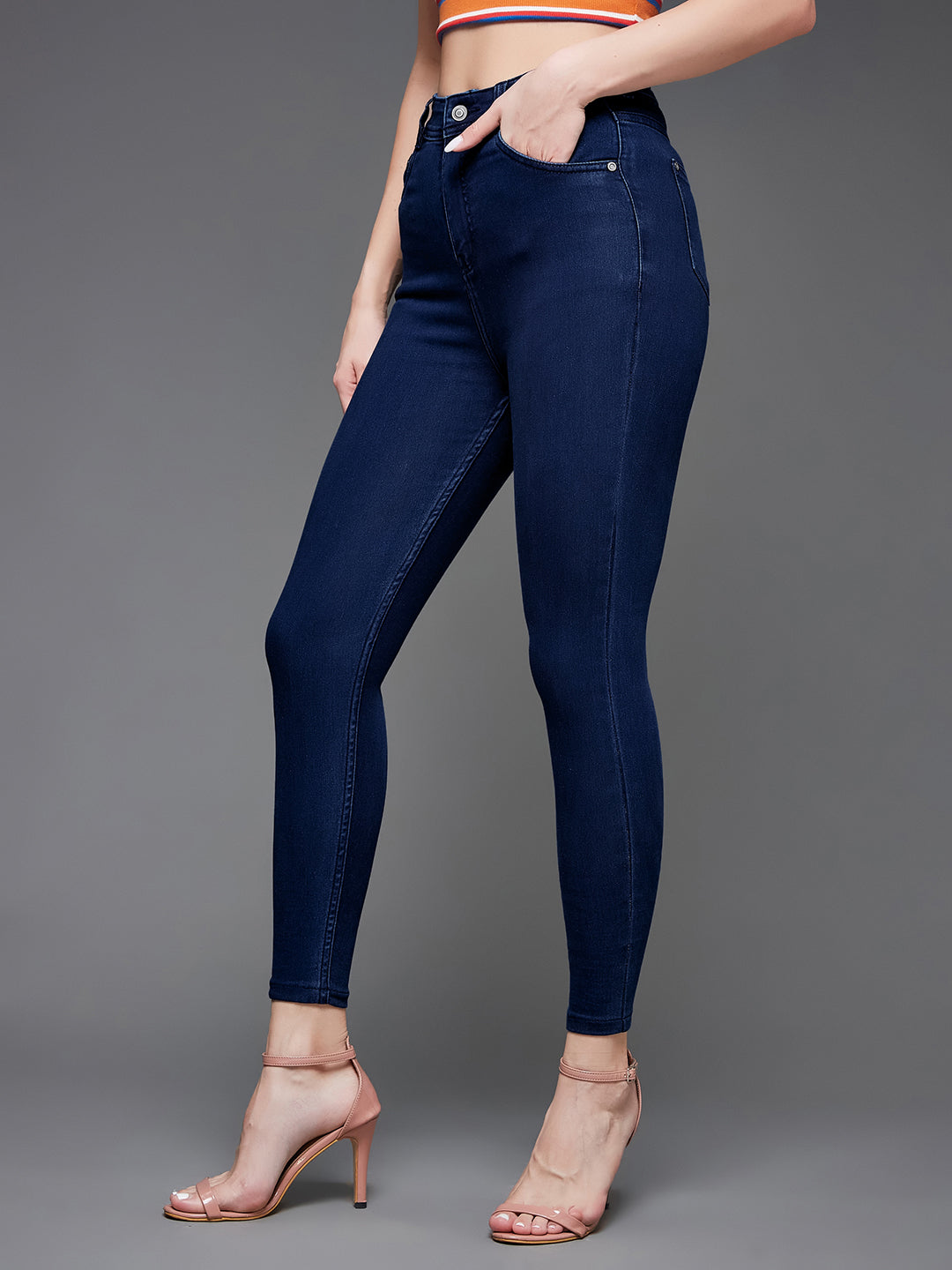 CHASEstretch™ Women's Navy-Blue Skinny-Fit High-Rise Cropped-Length Stretchable Denim Jeans