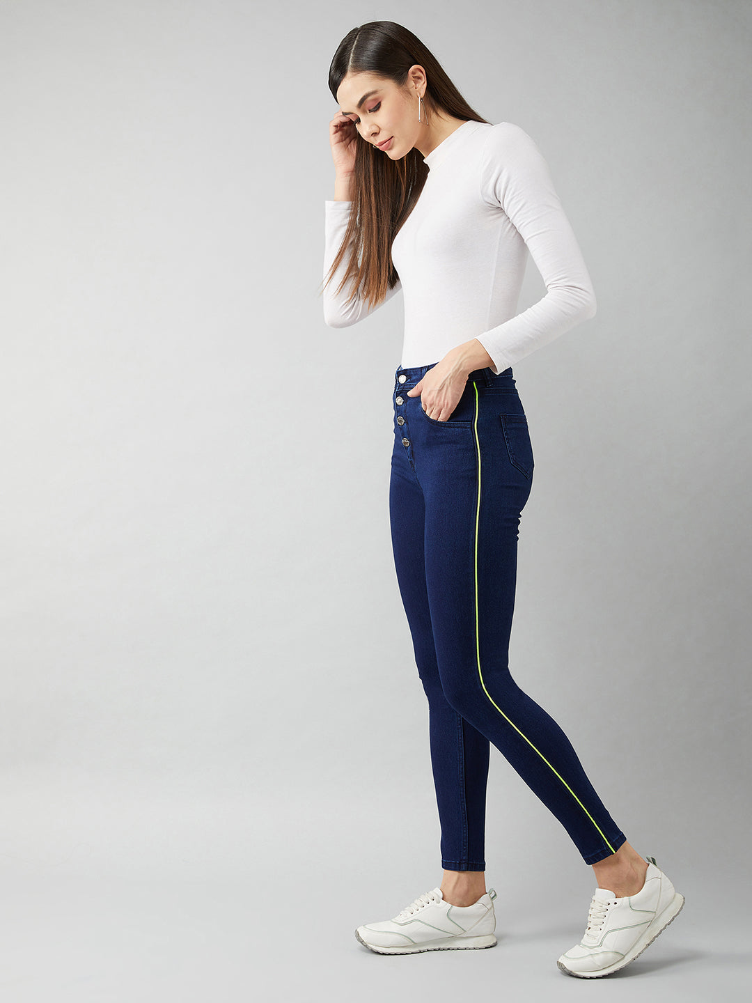 Women's Navy-Blue Skinny-Fit Relaxed High-Rise Stretchable Denim Jeans