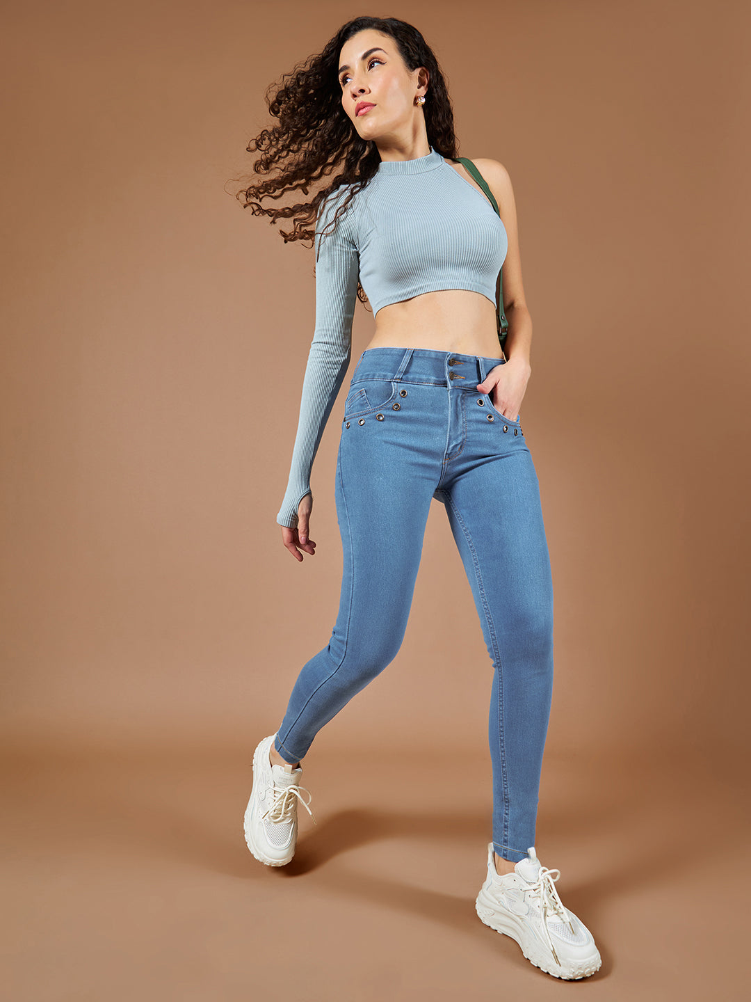 24/7 Comfort Blue Skinny-Fit High-Rise Regular Length Stretchable Denim Pants