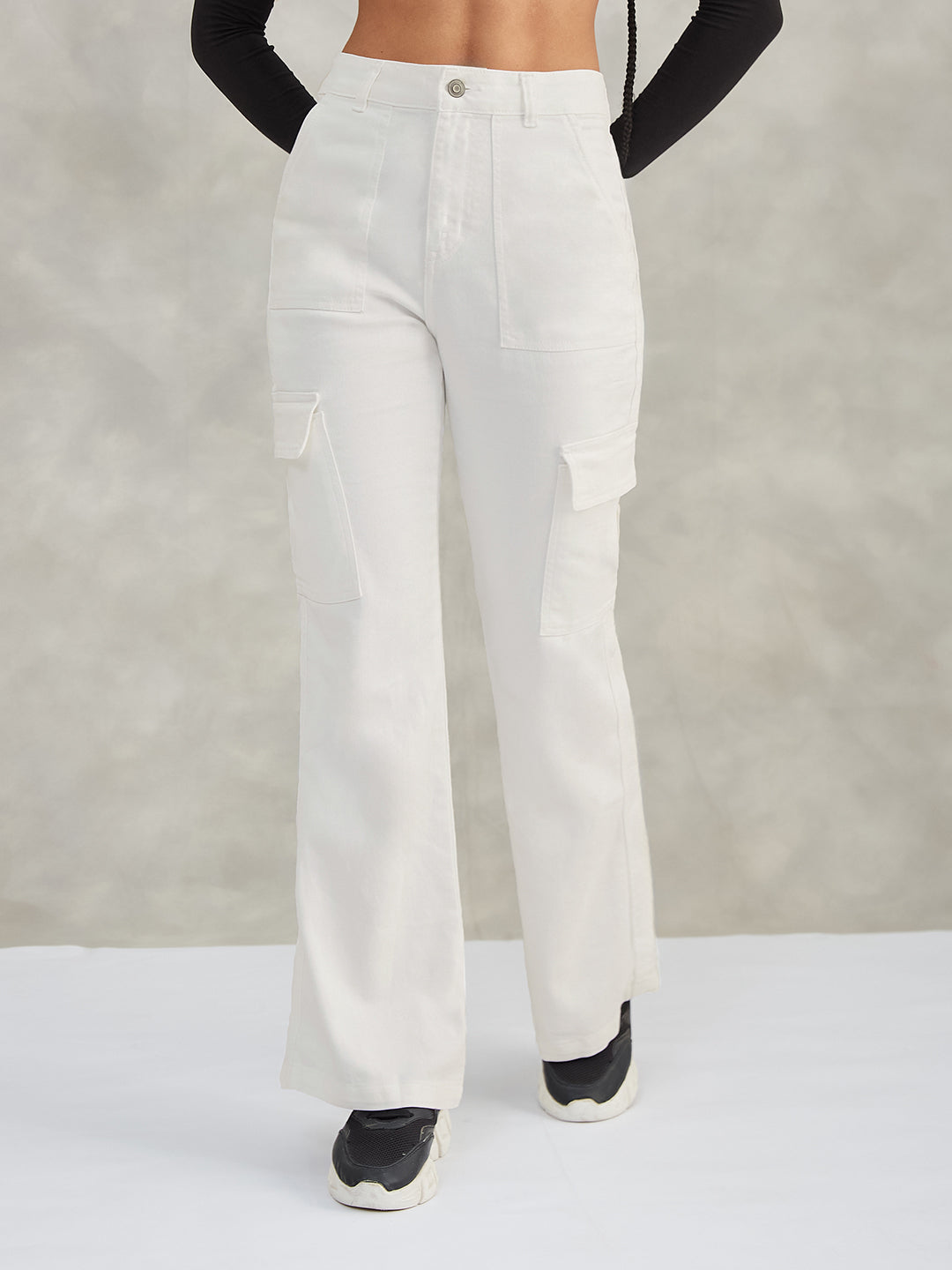 Women's White Wide-Leg High-Rise Stretchable Denim Jeans