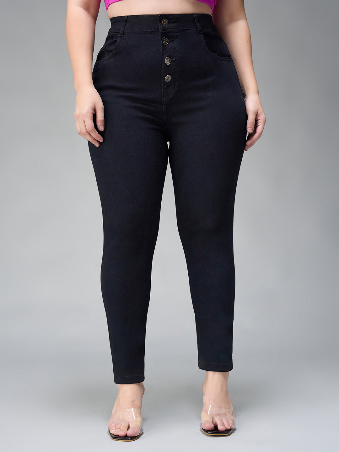 24/7 Comfort Black Skinny-Fit High-Rise Stretchable Denim Jeans