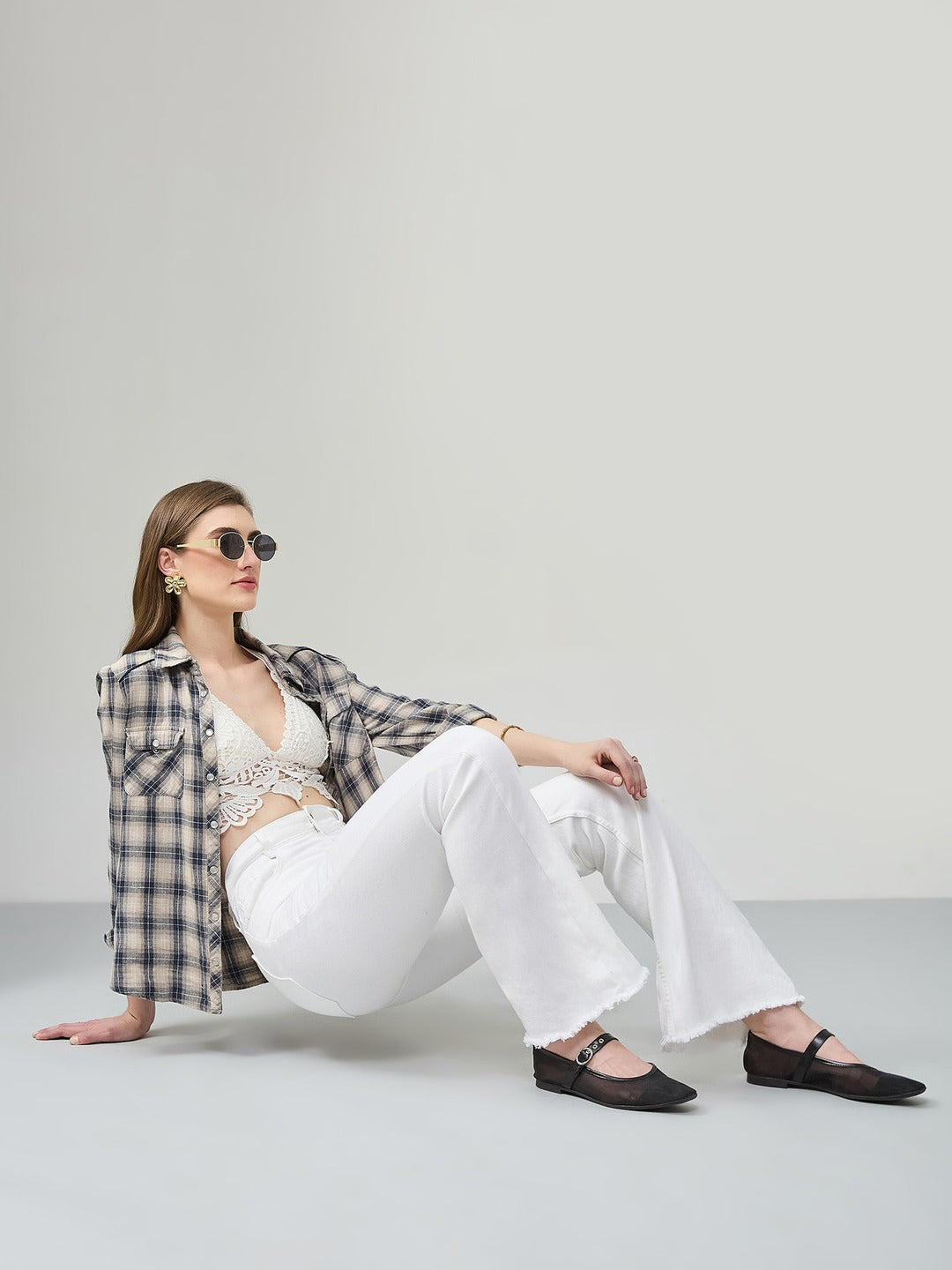 White Bootcut high-rise Stretchable Denim Jeans for Women