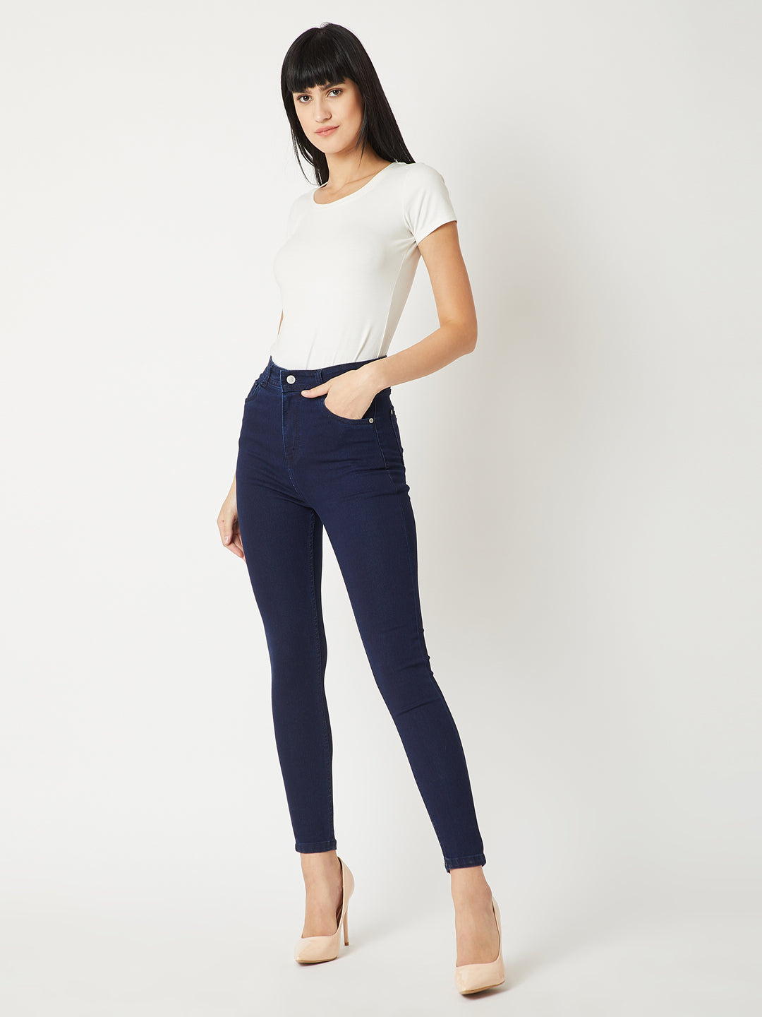 24/7 Comfort Navy-Blue Skinny-Fit High-Rise Stretchable Denim Jeans