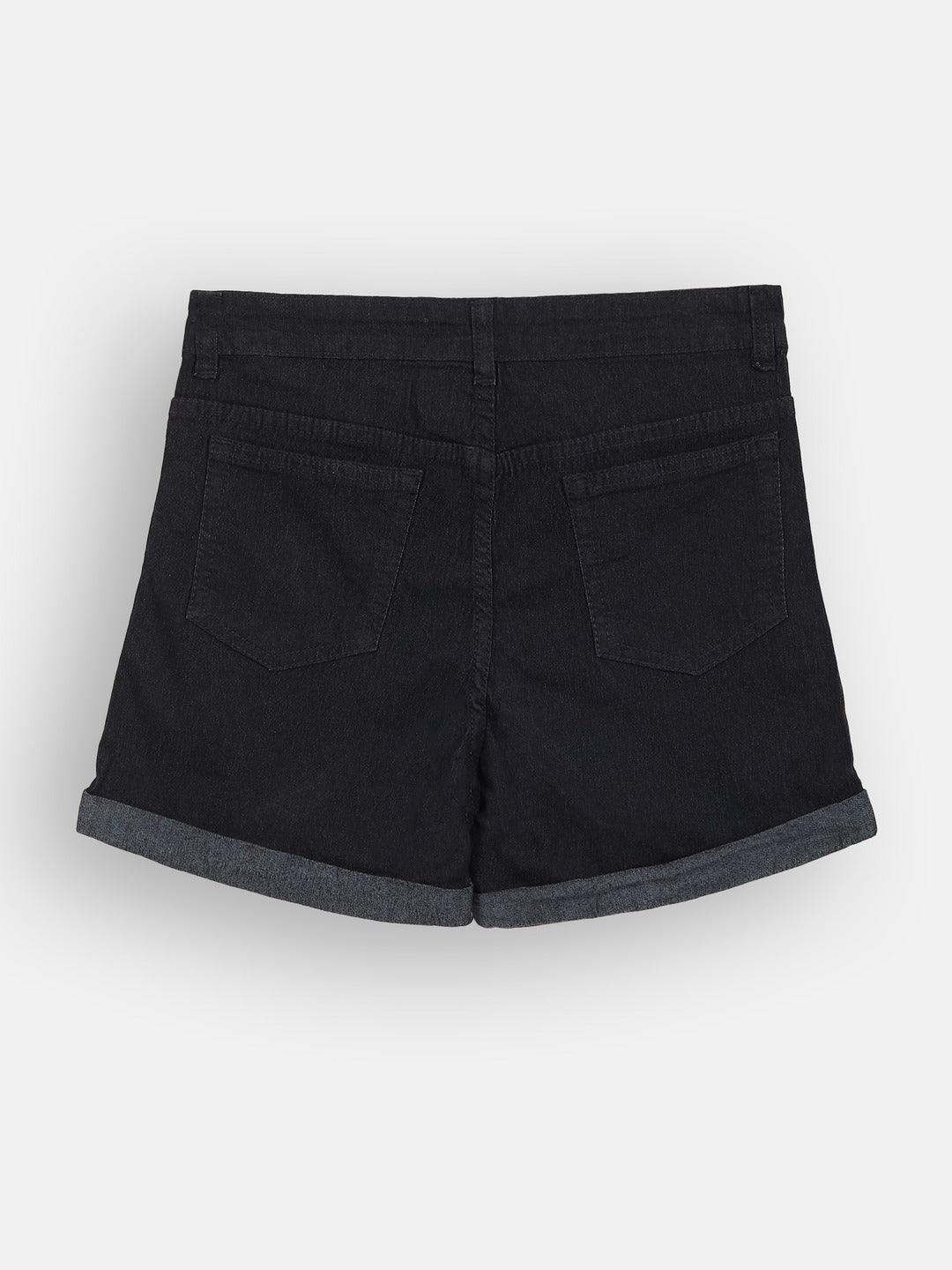 Black Relaxed-Fit Mid-Rise Clean-Look Regular-Length Stretchable Denim Shorts for Girls/Teenagers