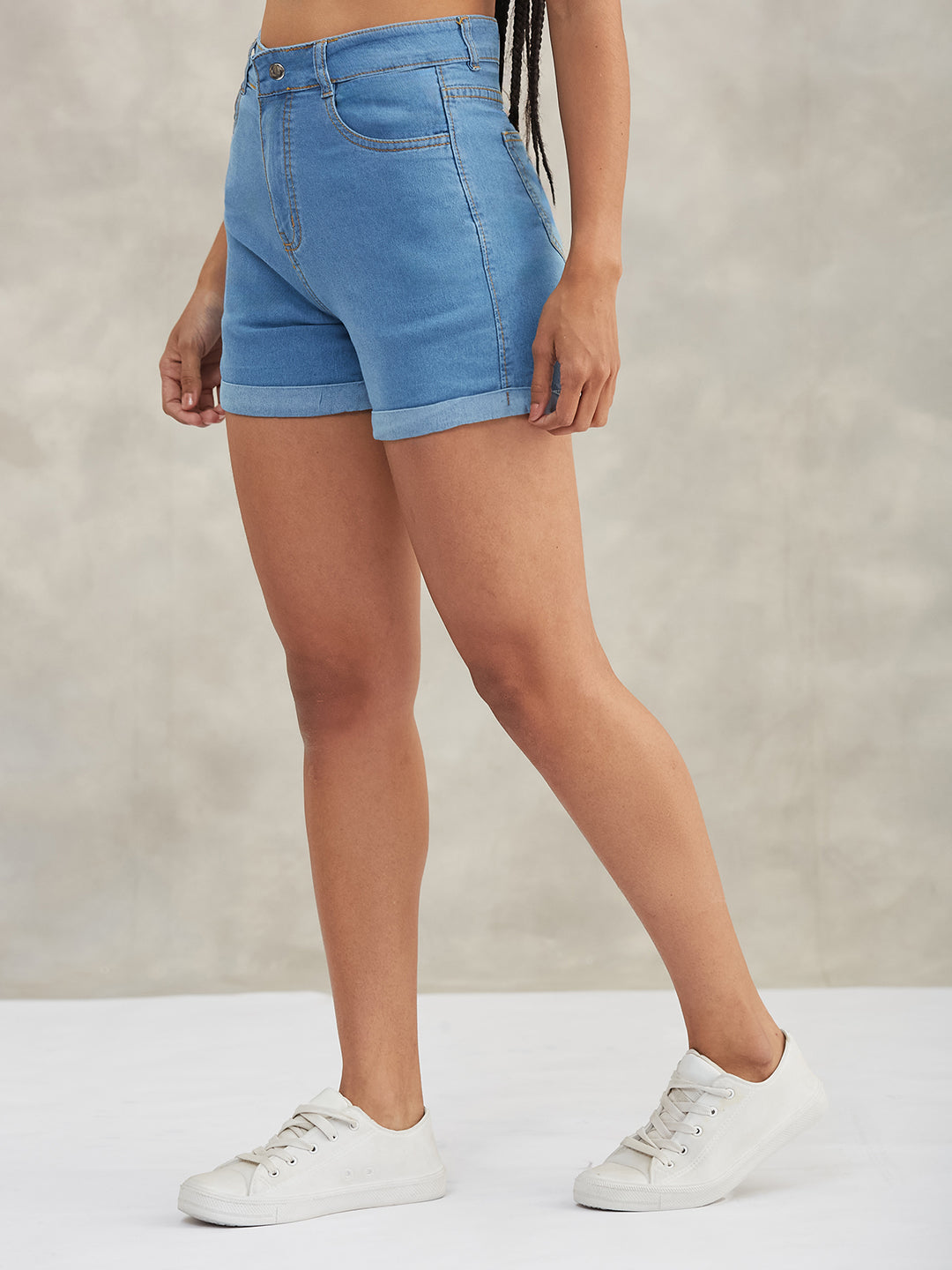 Women's Blue Relaxed-Fit Mid-Rise Denim Shorts