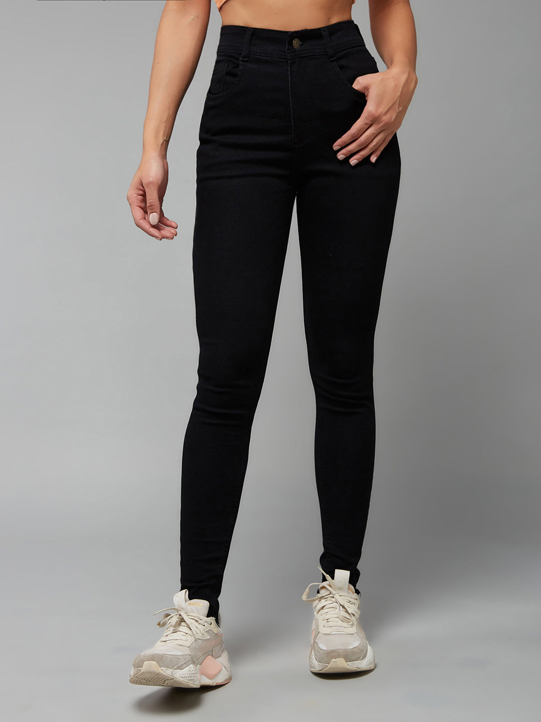 Women's Black Slim Fit Regular-Length High-Rise Denim Jeans