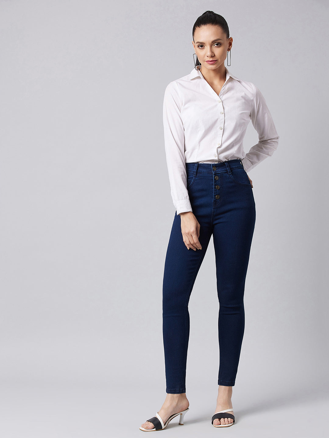 Women's Navy-Blue Skinny-Fit High-Rise Stretchable Denim Jeans