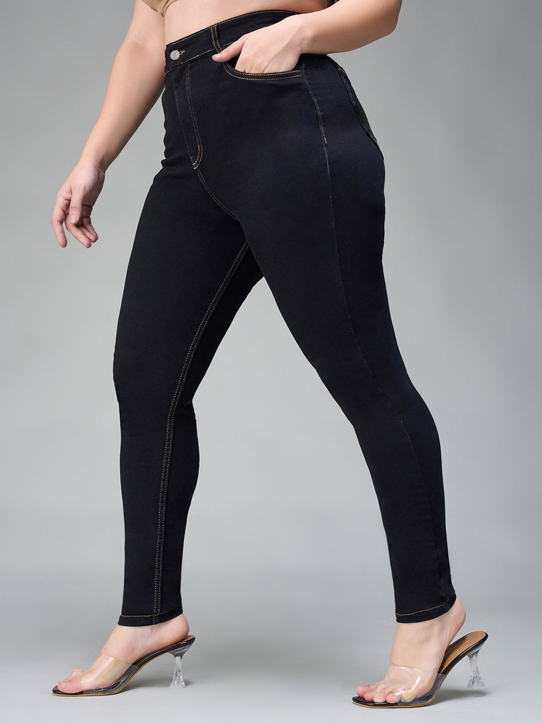 24/7 Comfort Black Skinny High-Rise Stretchable Denim Jeans