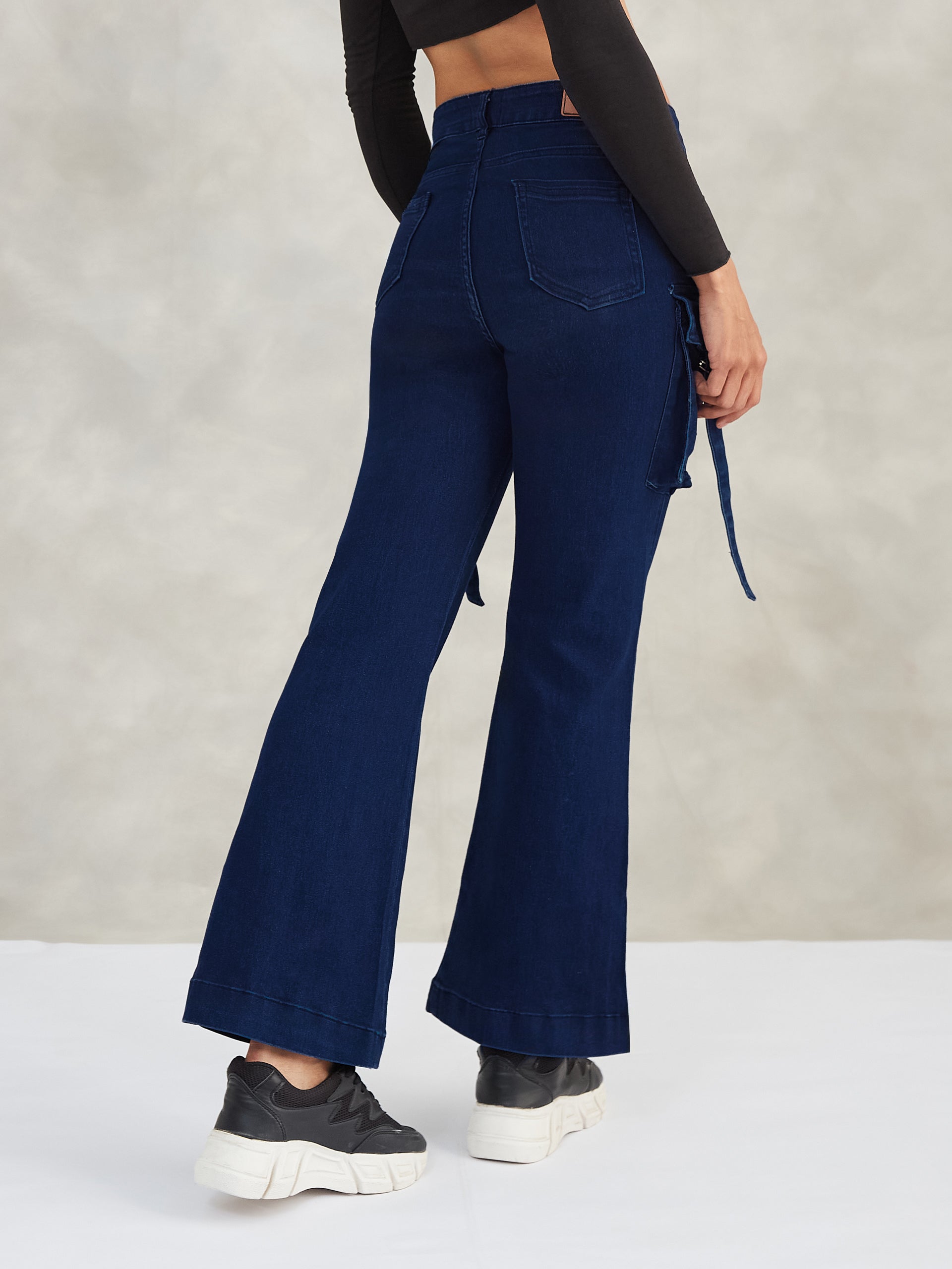 Women's Navy Blue Bootcut High-Rise Stretchable Denim Jeans