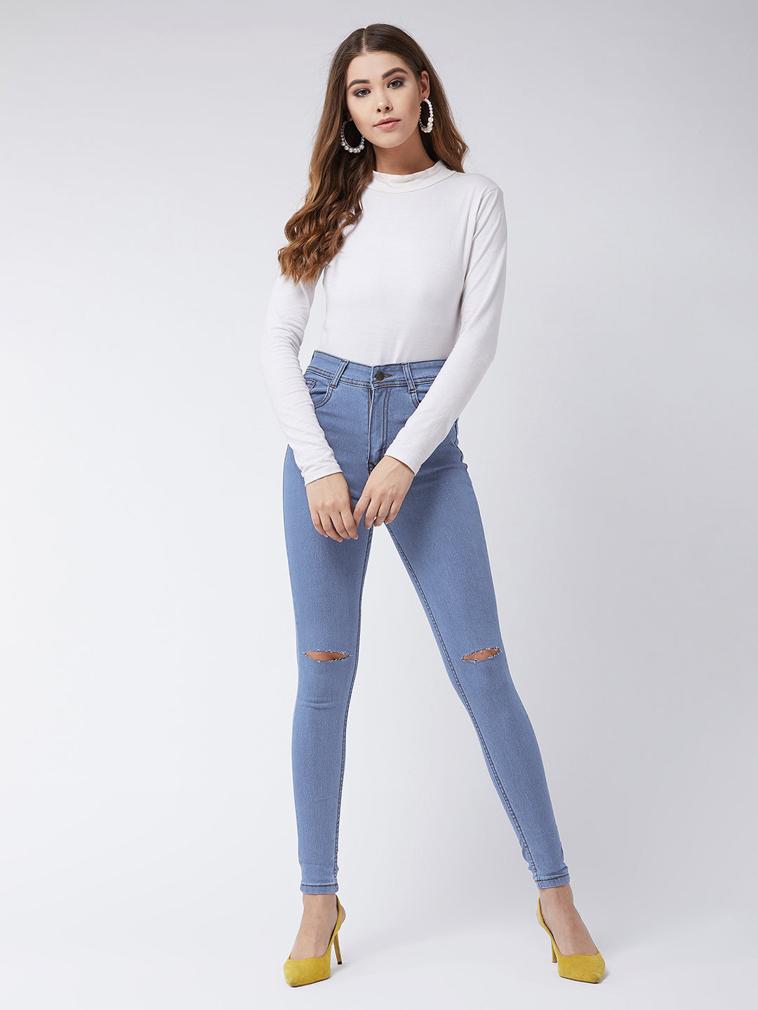 Women's Blue Skinny High-Rise Distressed Denim Jeans