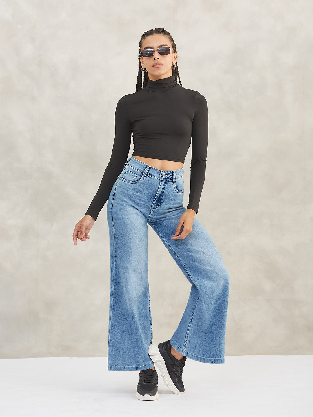 CHASEshape™ Light-Blue Wide-Leg High-Rise Stretchable Denim Jeans for Women