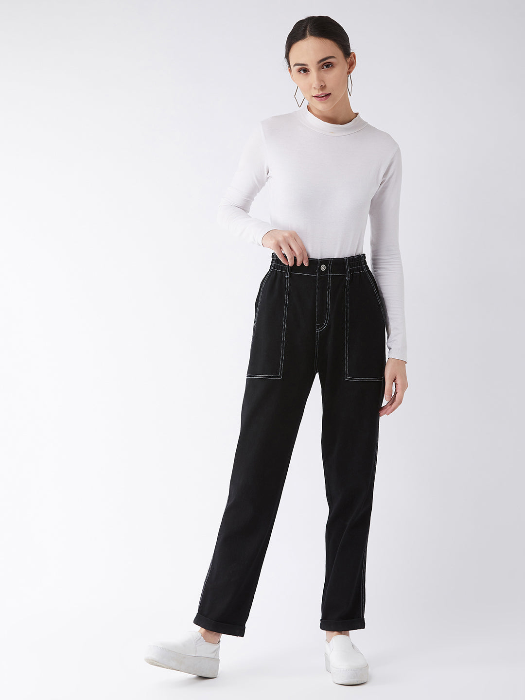 Women's Black Mom's Jean High-Rise Stretchable Denim Jeans
