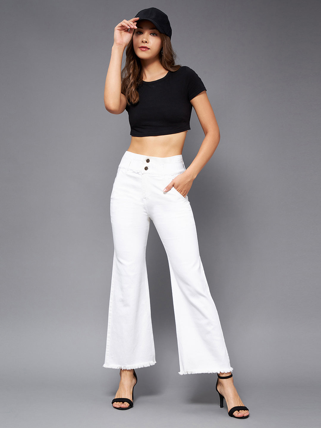 24/7 Comfort White Flared High-Rise Ankle length Stretchable Denim Jeans