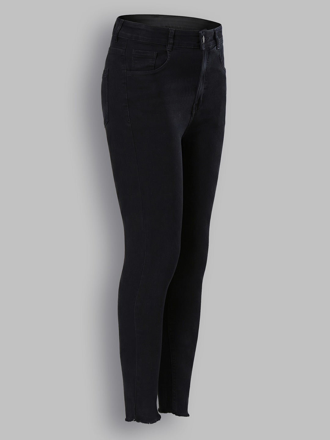 Black Skinny Fringed Detailing High Rise Solid Cropped Stretchable Denim Jeans for Women
