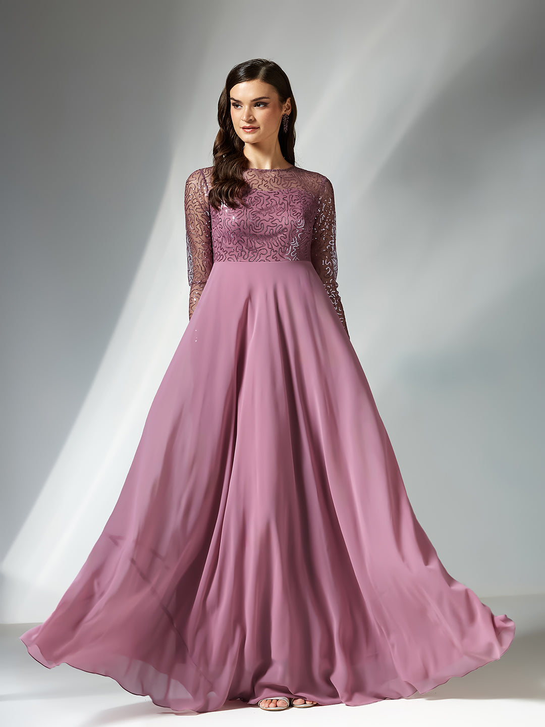 Dusty Lavender Solid Embellished Maxi Dress for Women