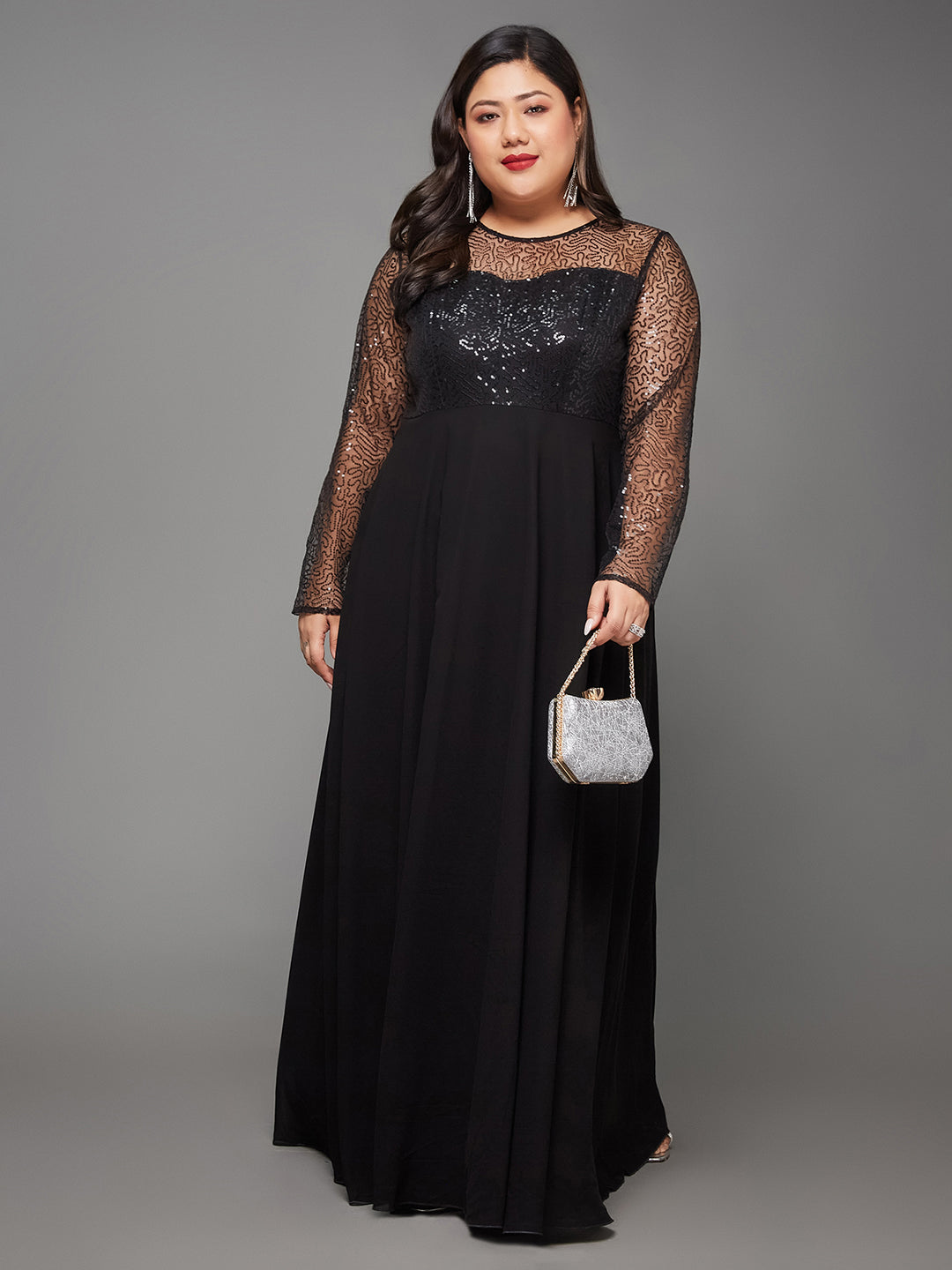 Body Bliss Black Sequined Party Maxi Dress