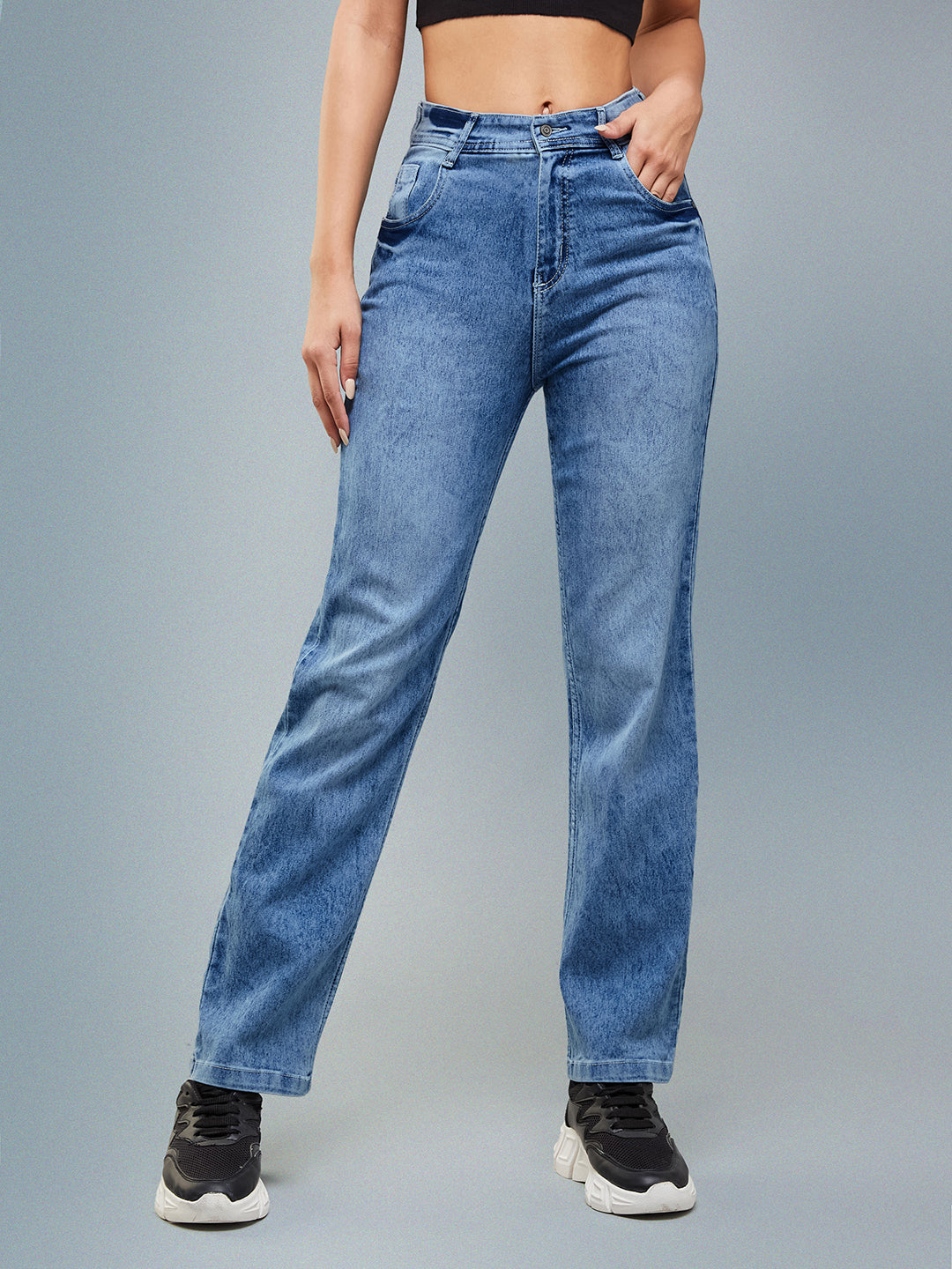 24/7 Comfort Light Blue Wide-Leg Fit High-Rise Stretchable Denim Jeans