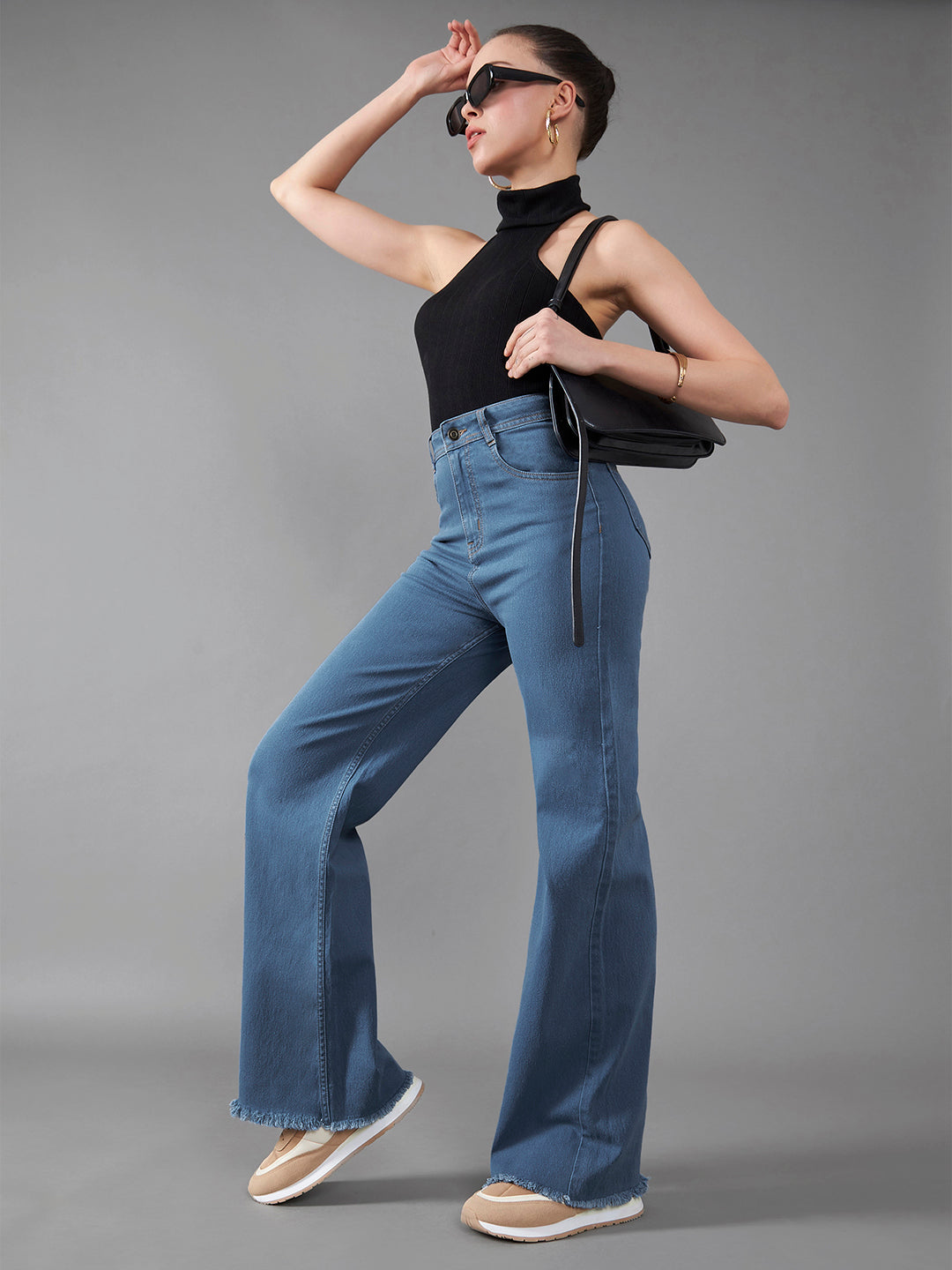 24/7 Comfort Mid-Blue Wide-Leg High-Rise Stretchable Denim Jeans