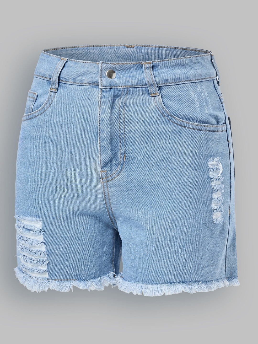 Blue Relaxed Mid Rise High Distress Non Stretchable Denim Shorts for Women