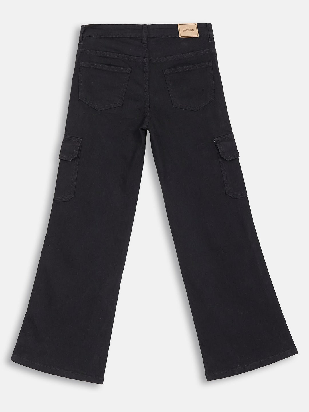 Black Wide-Leg High Rise Stretchable Denim Jeans for Girls/Teenagers