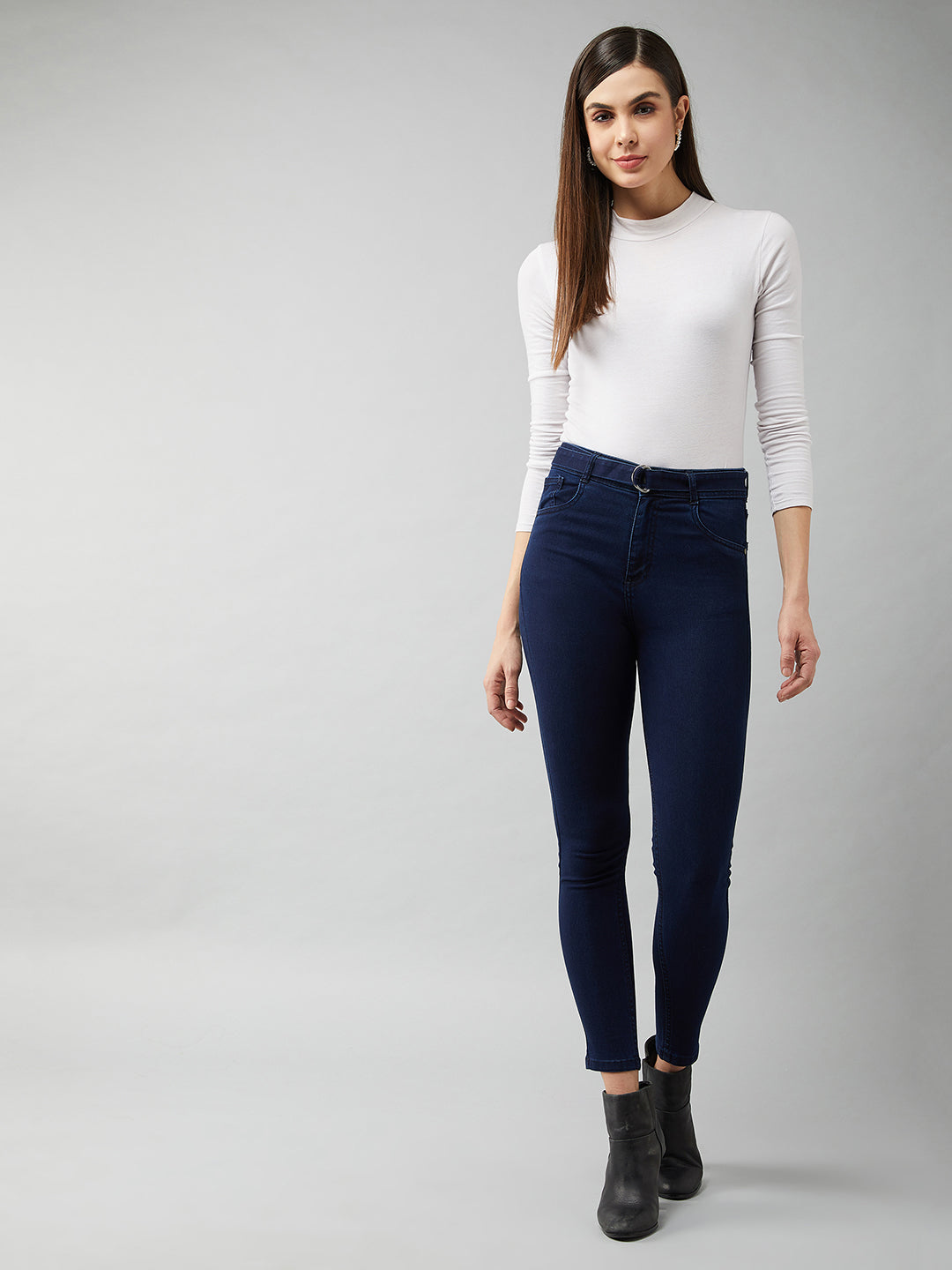 Women's Navy-Blue Cotton Skinny-Fit Relaxed High-Rise Stretchable Denim Jeans