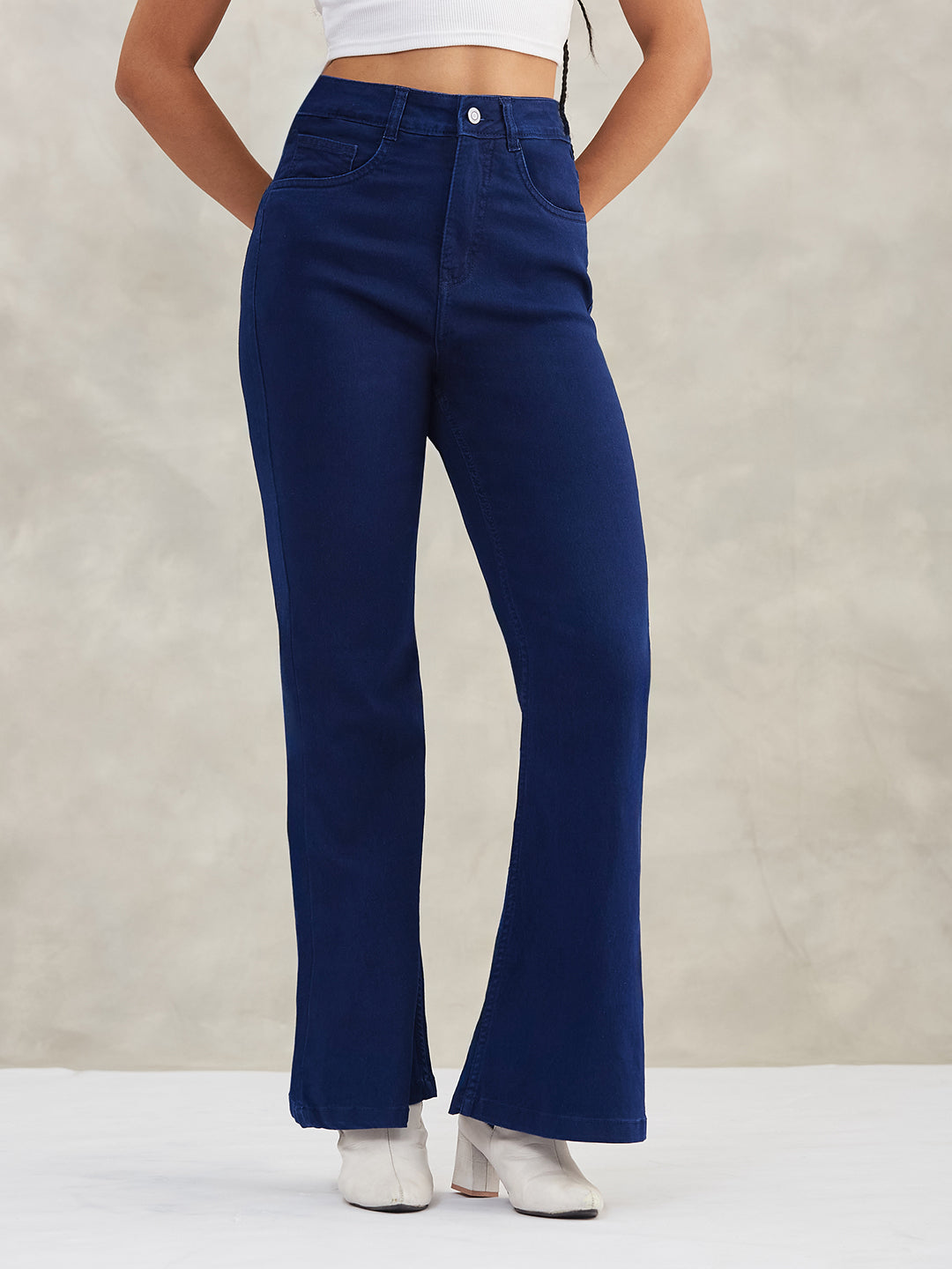 Women's Navy Blue Bootcut High-Rise Stretchable Shaping Denim Jeans