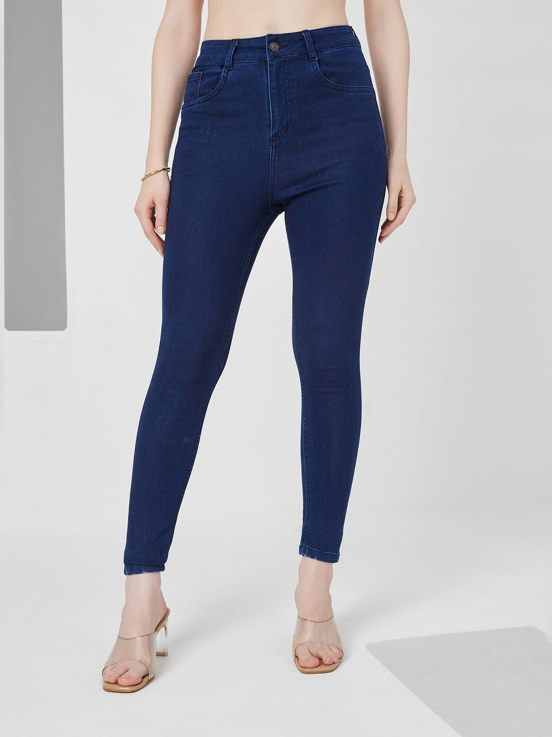 Navy Blue Skinny high-rise Regular Stretchable Denim Jeans for Women