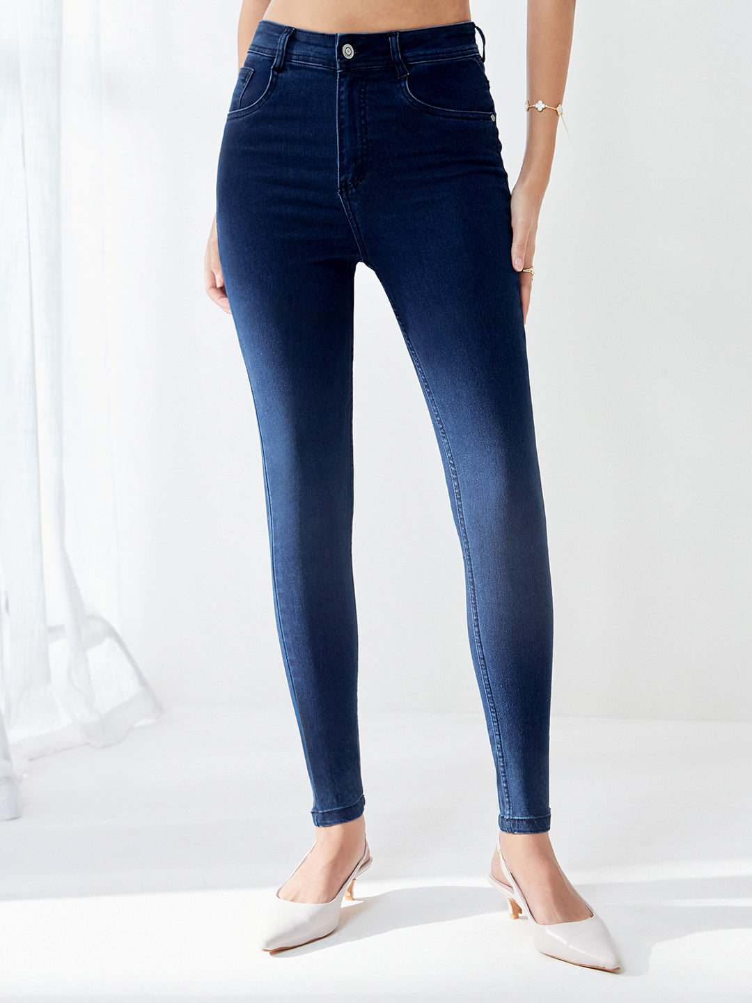 24/7 Comfort Navy-Blue Skinny-Fit High-Rise Regular-Length Stretchable Denim Jeans for Women