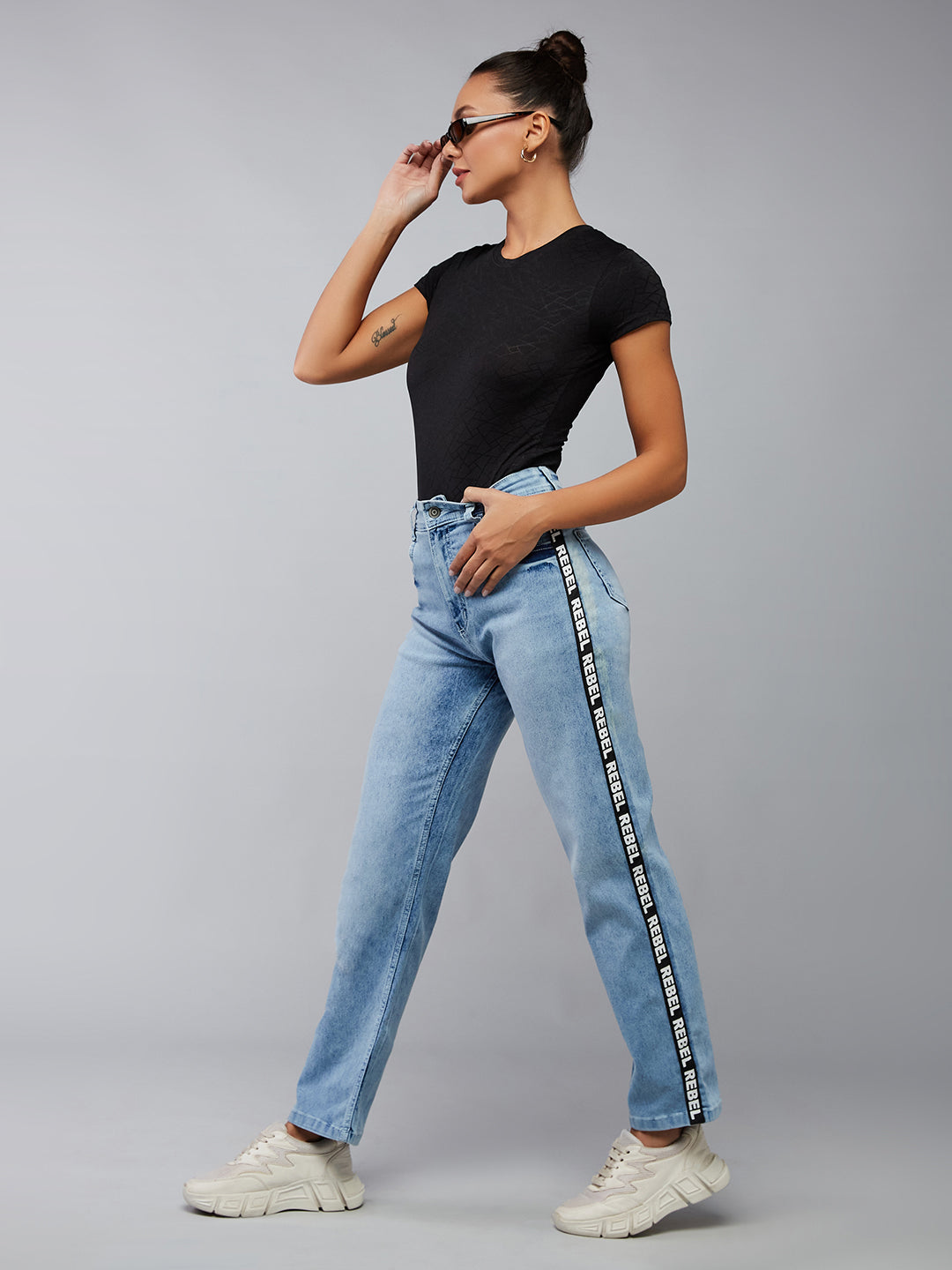 CHASEstretch™ Light Blue Slim High-Rise Tape Detailing Denim Jeans