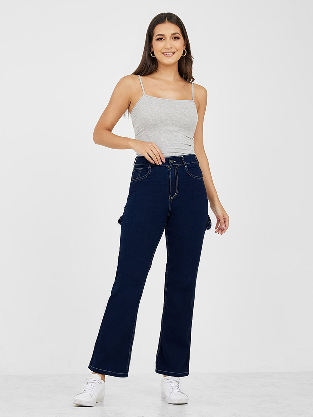 Women's Black Wide leg High rise Clean look Regular Stretchable Denim Jeans