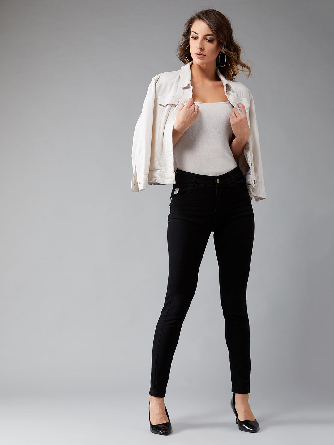 Women's Black Slim-Fit Embellished High-Rise Stretchable Denim Jeans