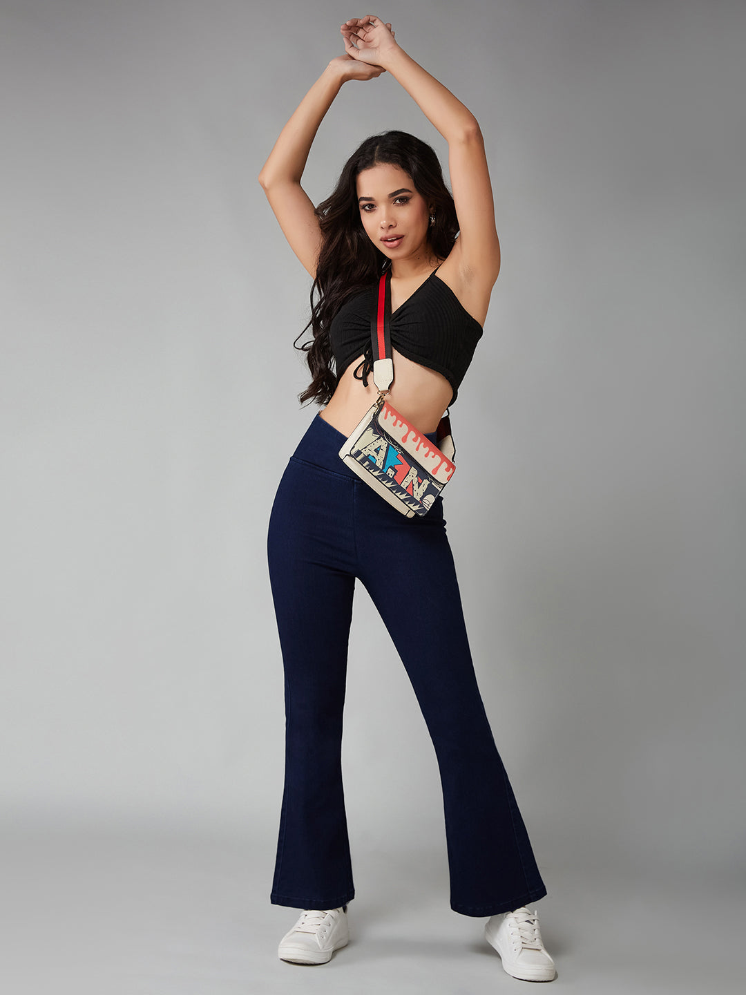 CHASEshape™ Women's Navy Blue High-Rise Clean-Look Regular-Length Stretchable Denim Pull Up Bootcut Shaping Jeans