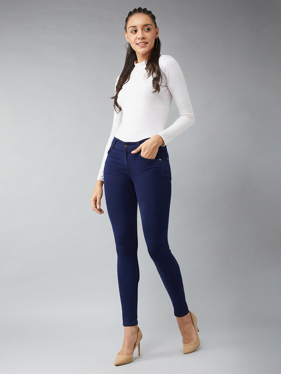 24/7 Comfort Navy-Blue Skinny-Fit Mid-Rise Stretchable Denim Jeans