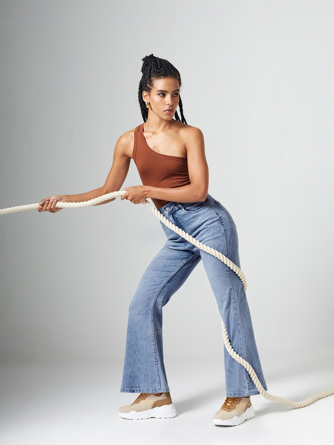 CHASEshape™ Light Blue High Rise Clean Look Regular Stretchable Denim Bootcut Shaping Jeans for Women