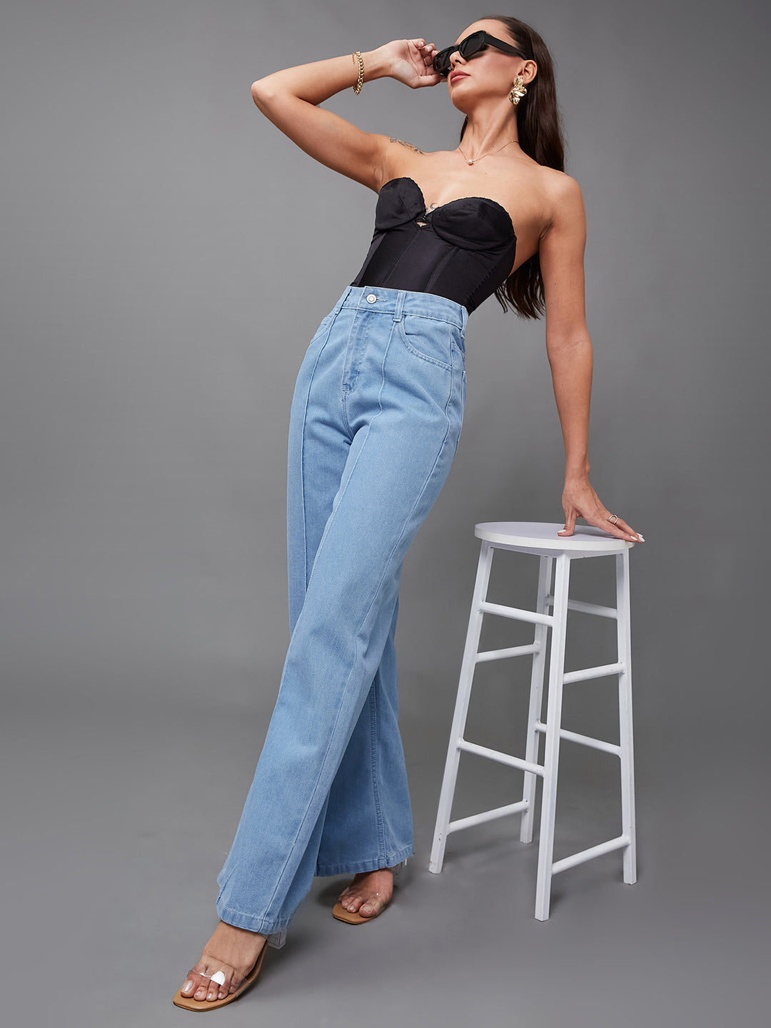 Women's Light Blue Straight-Fit High-Rise Non-Stretchable Denim Jeans