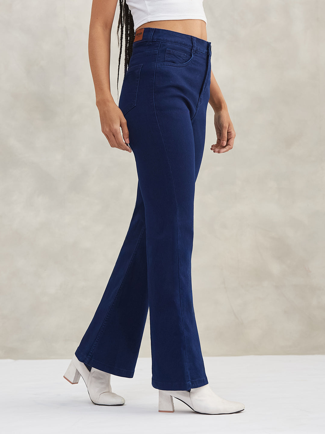 Women's Navy Blue Bootcut High-Rise Stretchable Shaping Denim Jeans