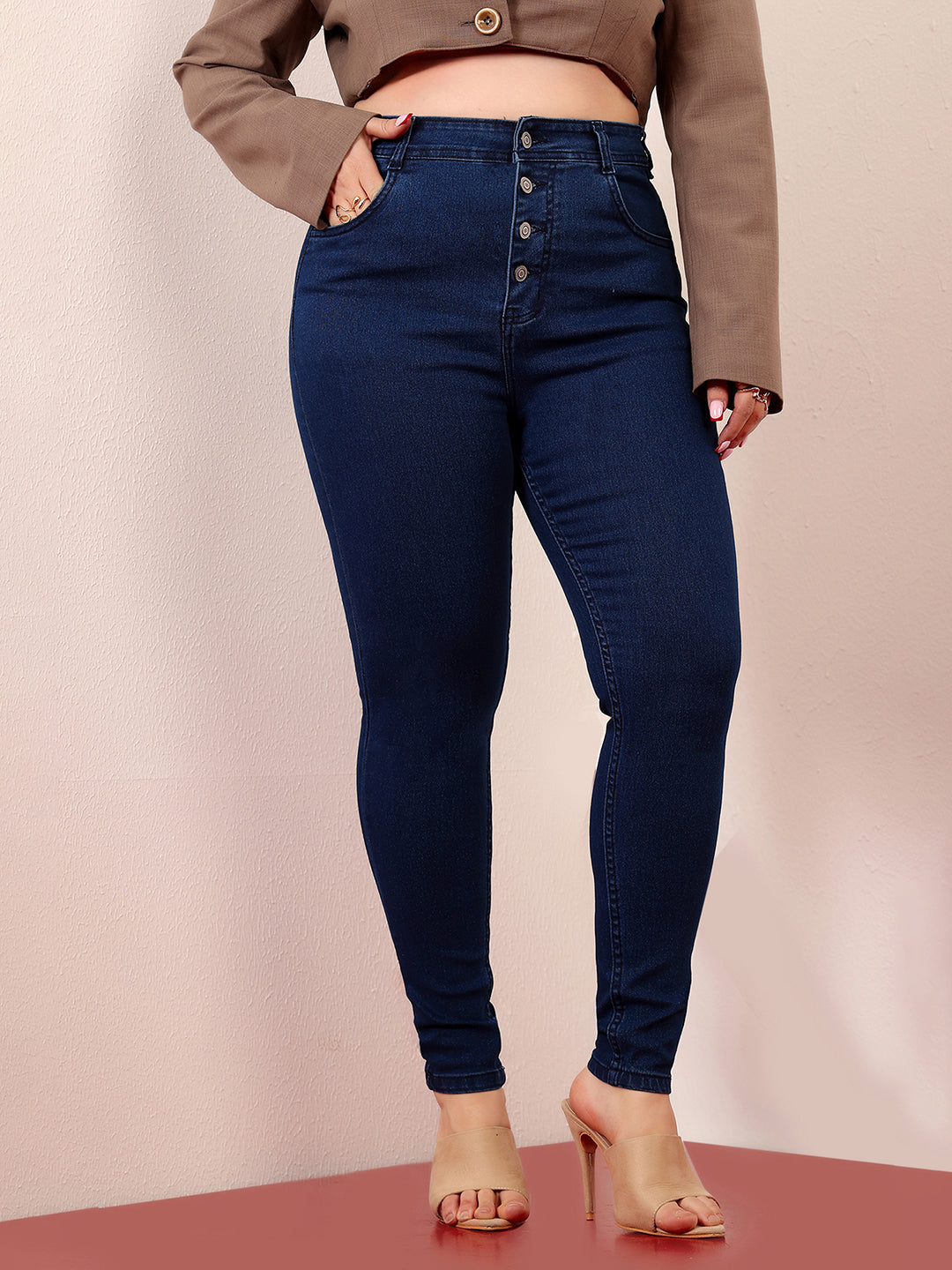 24/7 Comfort Navy-Blue Skinny-Fit High-Rise Regular-Length Stretchable Denim Jeans for Women — Miss Chase A+