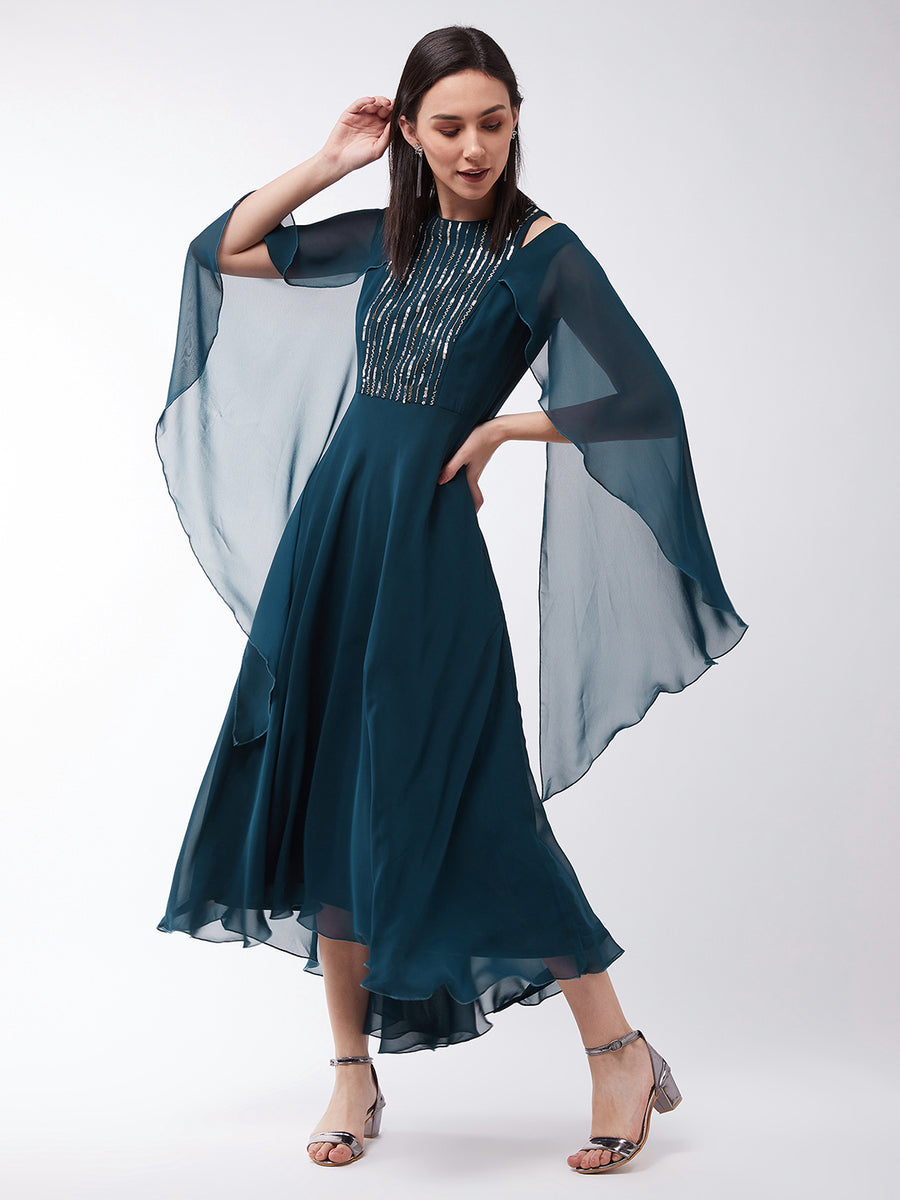 Women's Teal Solid Relaxed Fit Round Neck Sleeveless Maxi Dress – Chase Haul
