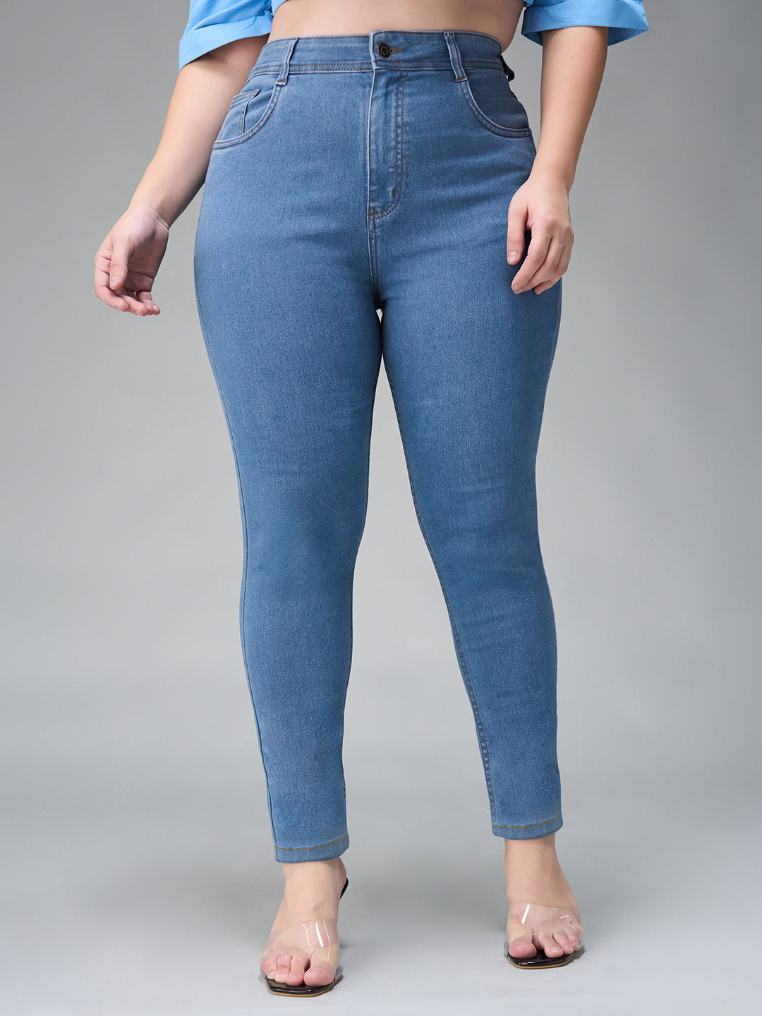 24/7 Comfort Mid-Blue Skinny-Fit High-Rise Distressed Denim Jeans for Women