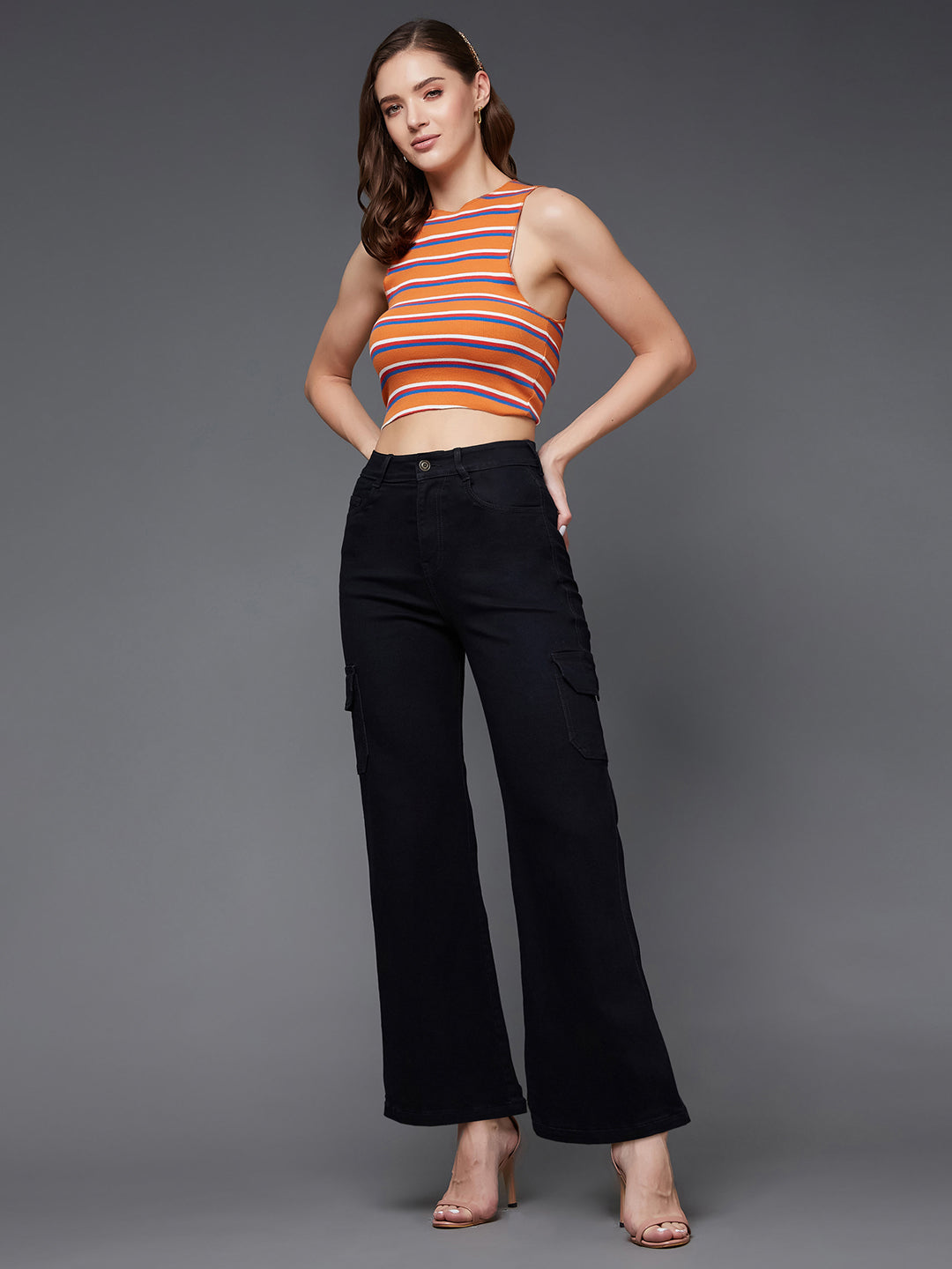 24/7 Comfort Black Wide-Leg High-Rise Stretchable Denim Jeans