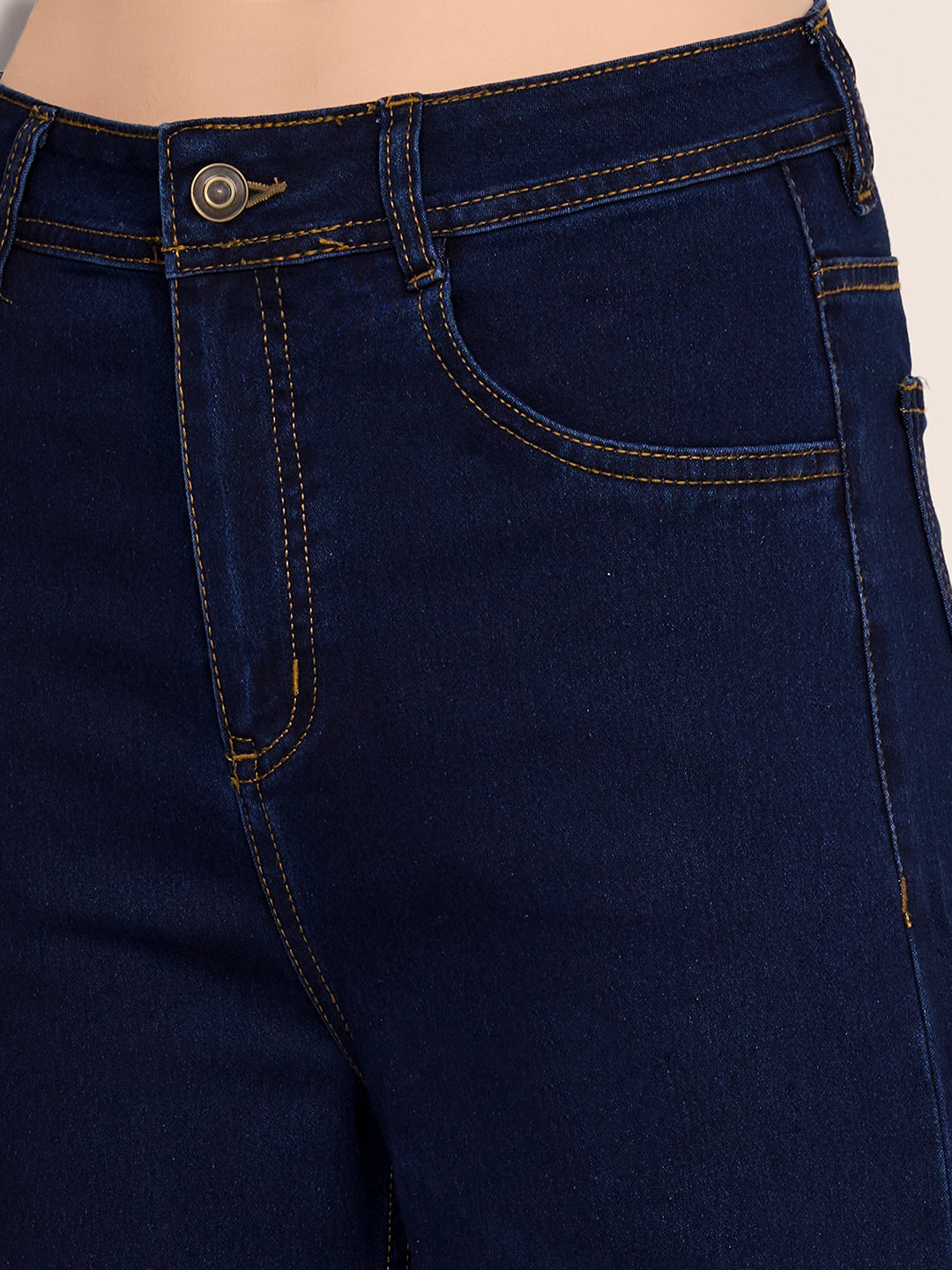 Women's Navy Blue Wide-Leg High-Rise Stretchable Denim Jeans