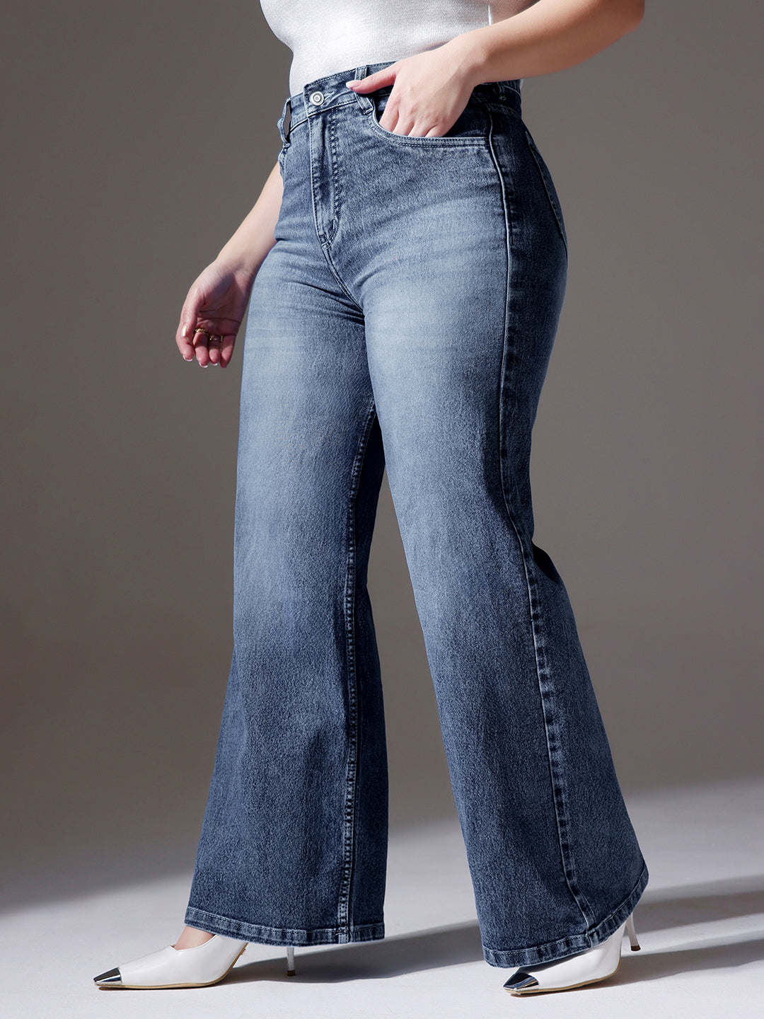 CHASEShape™ Light Blue Wide-Leg High-Rise Clean-Look Regular-Length Stretchable Denim Jeans