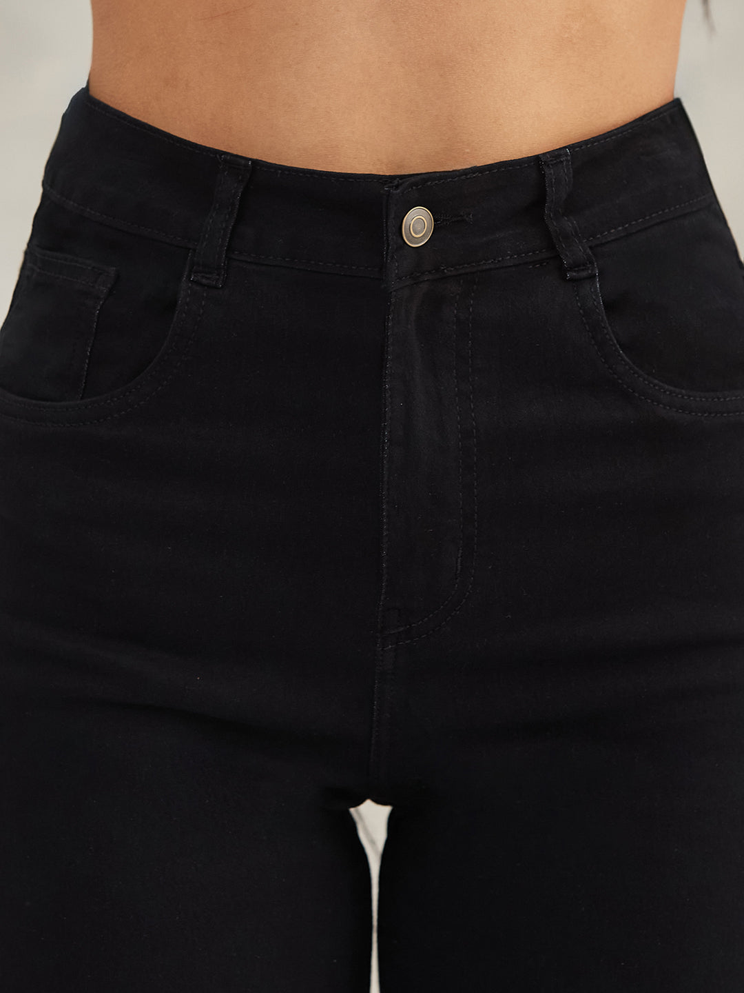 Women's Black Wide-Leg High-Rise Stretchable Denim Jeans