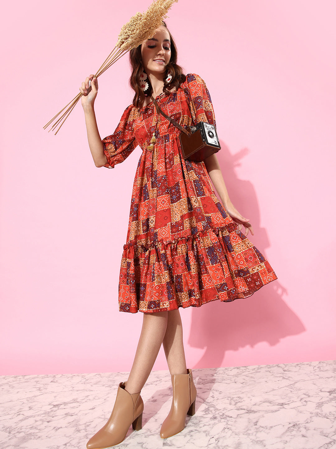 Women's Multicolored Ruffled Dress