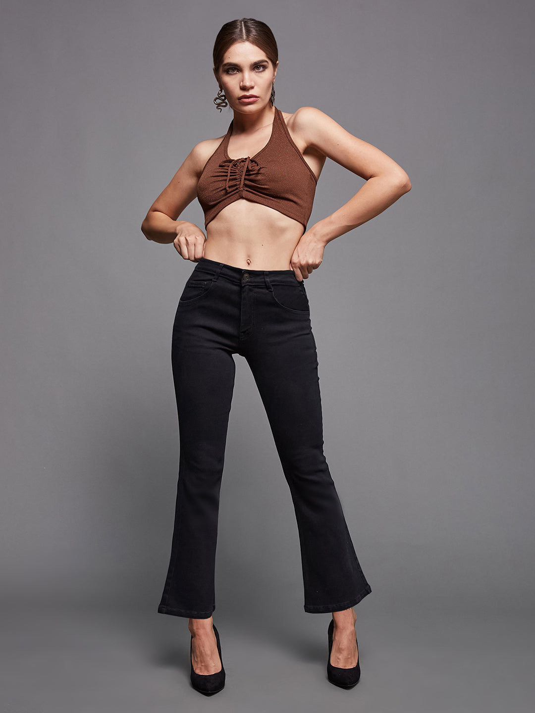24/7 Comfort Black Bell-Bottom Bootcut Mid-Rise Stretchable Denim Jeans