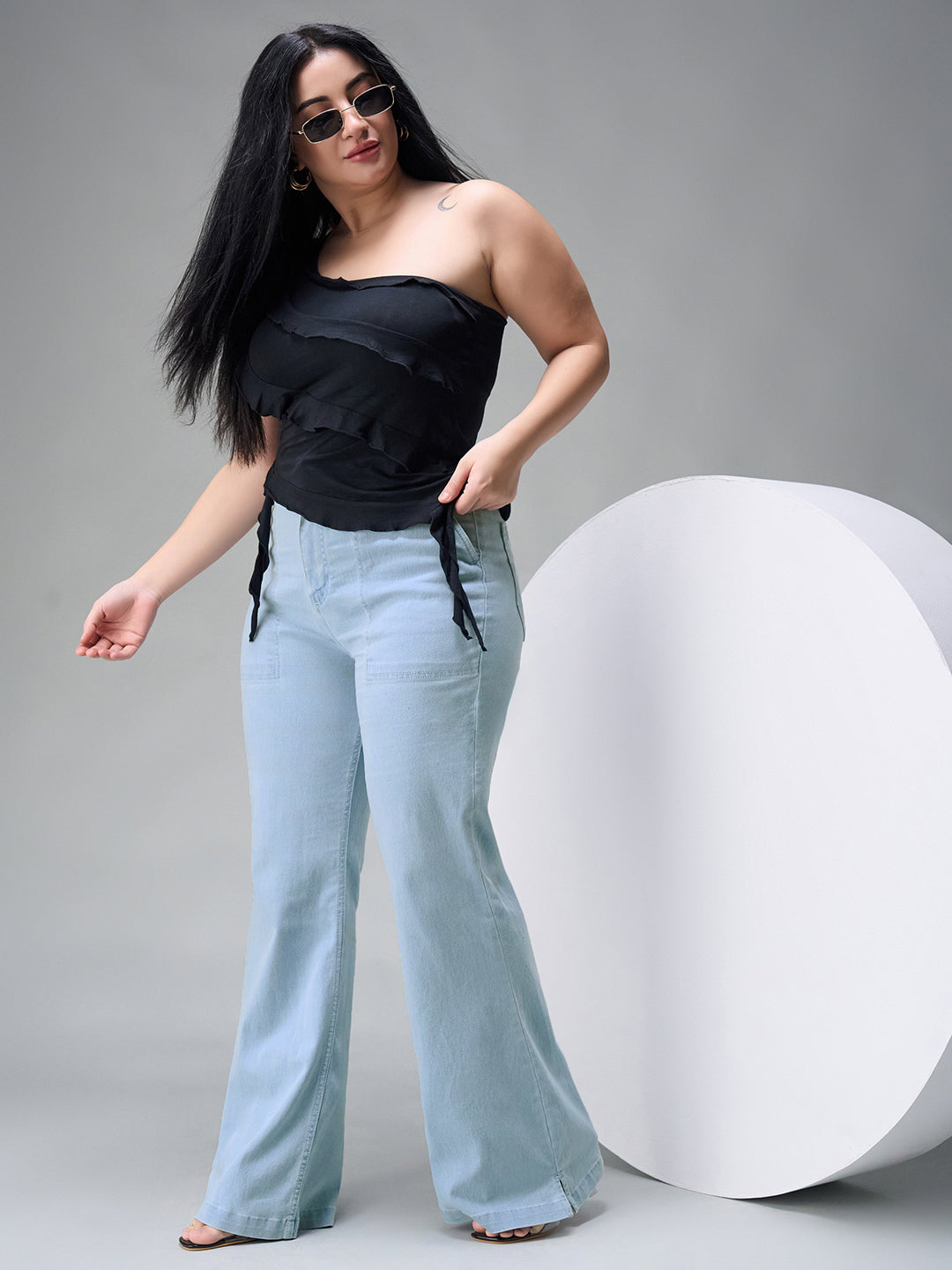 24/7 Comfort Light Blue Bootcut High-Rise Stretchable Denim Jeans