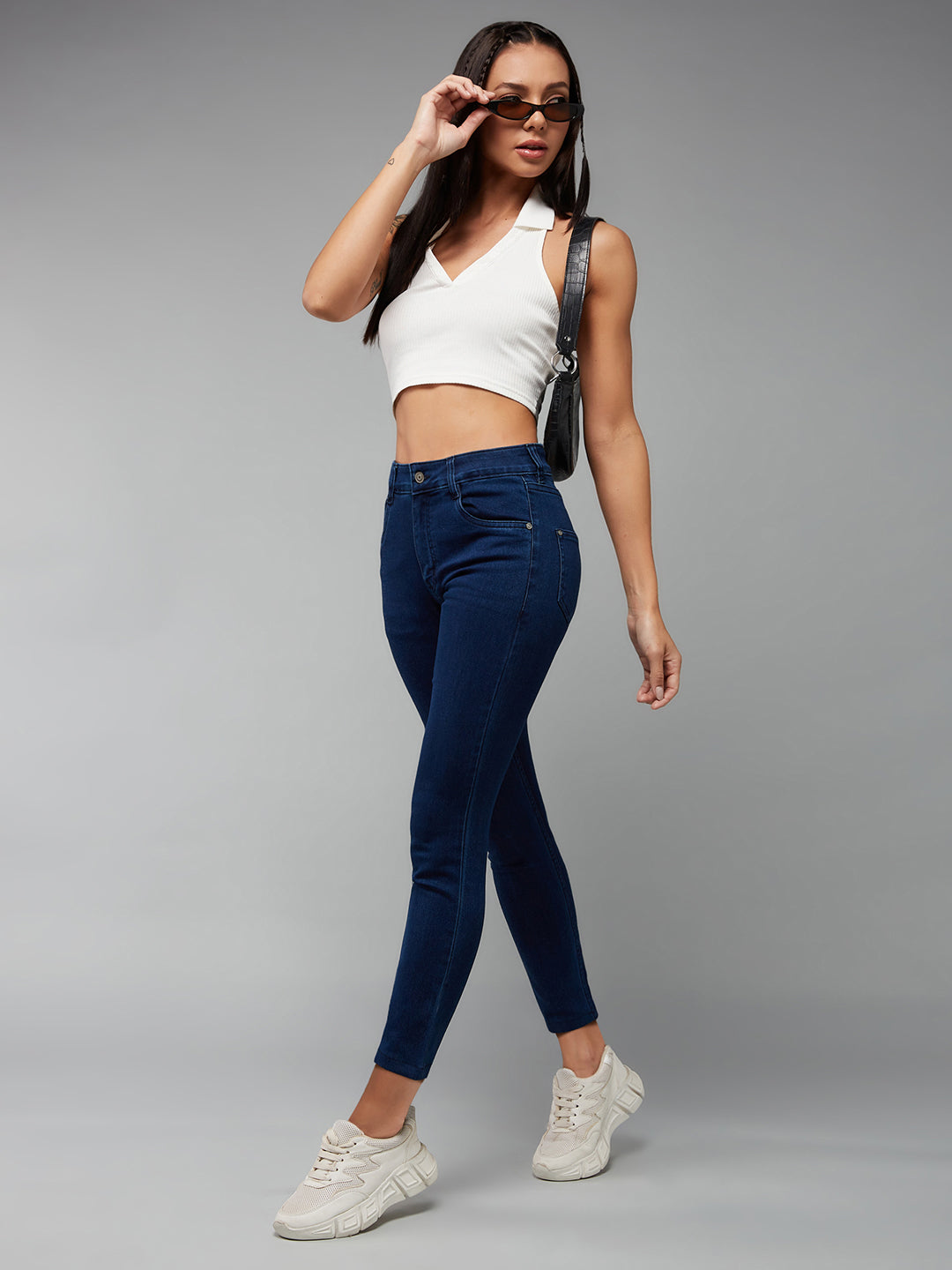 CHASEstretch™ Navy-Blue Skinny-Fit Mid-Rise Cropped-Length Denim Jeans