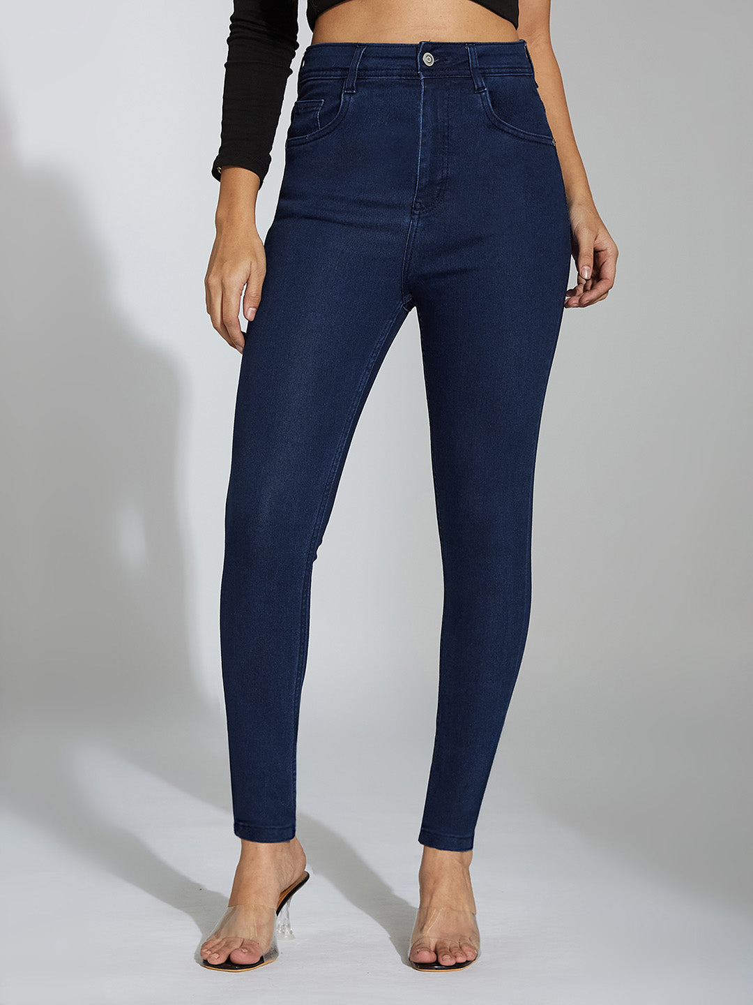 24/7 Comfort Navy-Blue Skinny-Fit High-Rise Stretchable Denim Jeans