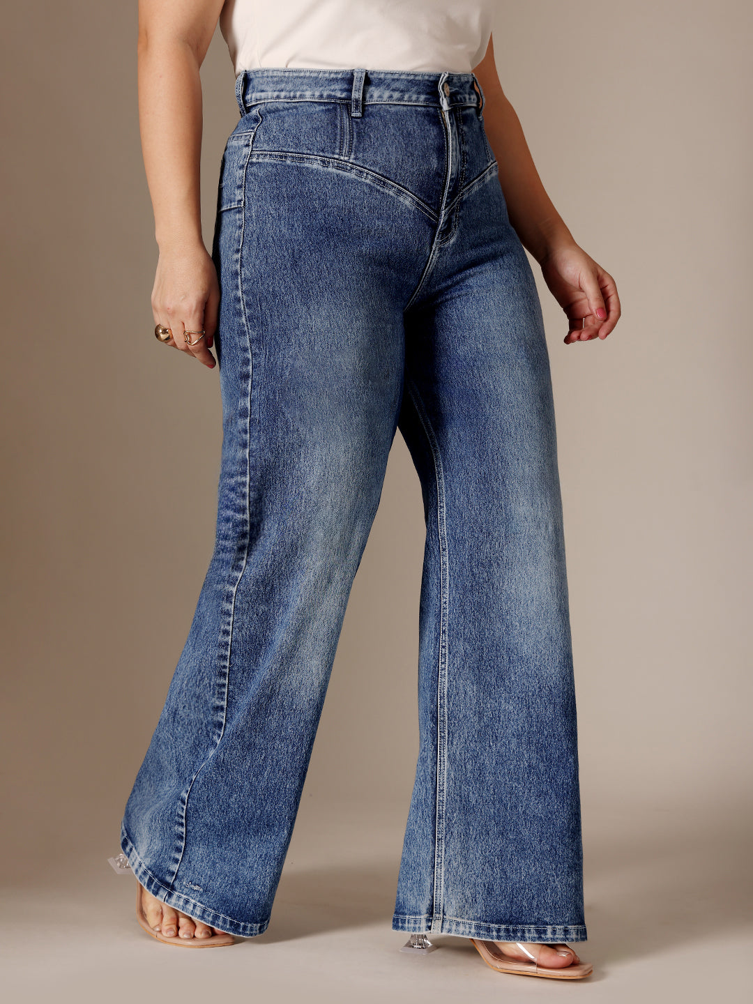 CHASEshape™ Blue High Rise Clean Look Regular-Length Stretchable Denim Wide-Leg Jeans for Women